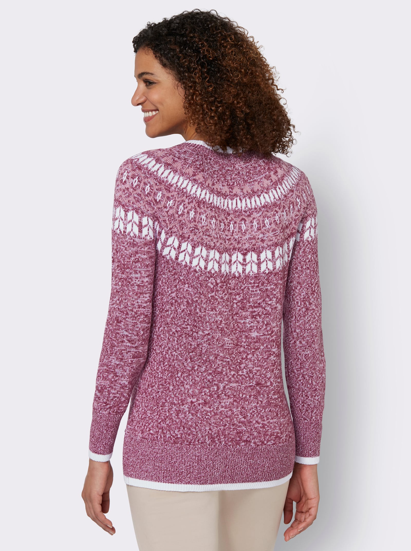 Norwegerpullover mit breiten Rippbündchen - bordeaux-altrosa-meliert