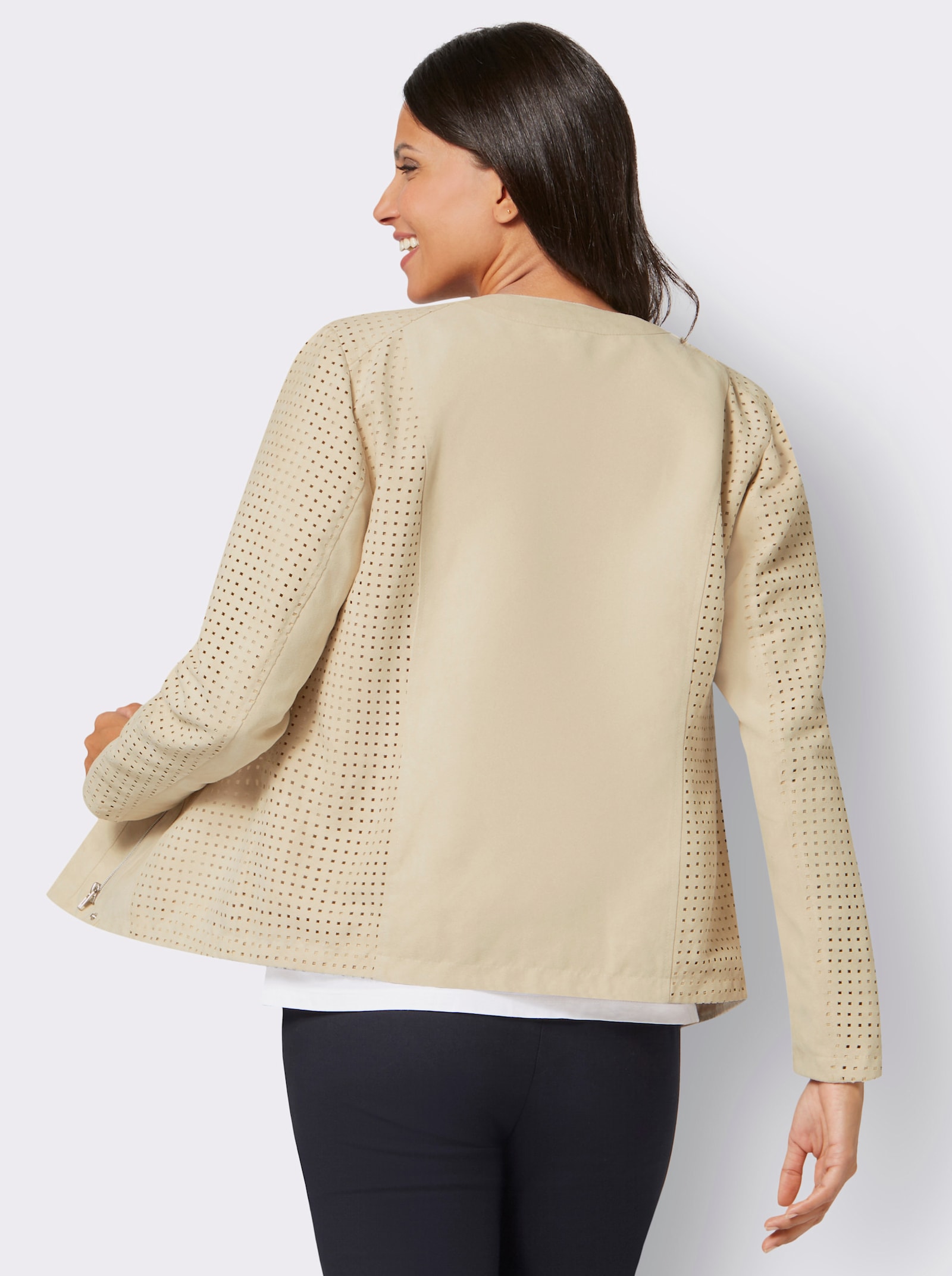 Lederimitatjacke mit Lasercut-Muster - sand
