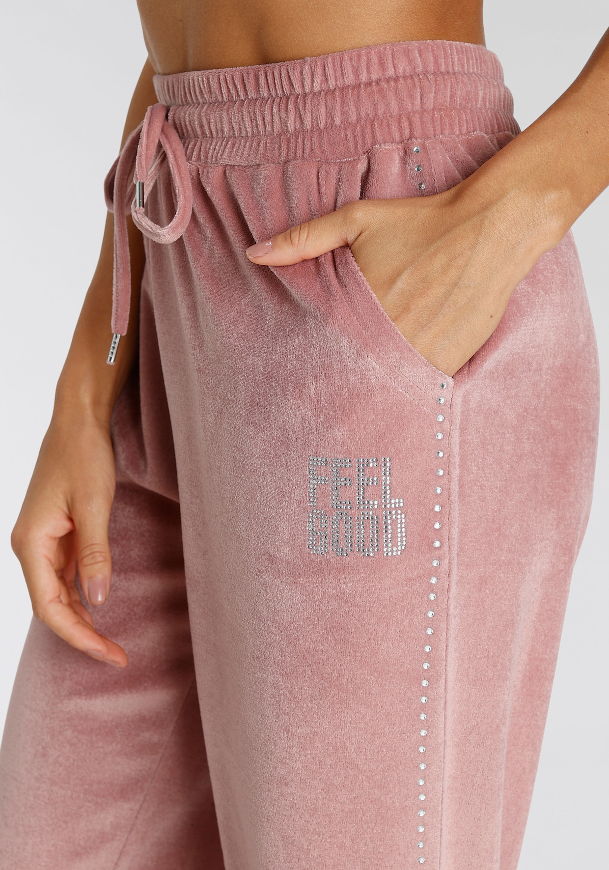 Vivance Pantalon en velours ras - vieux rose