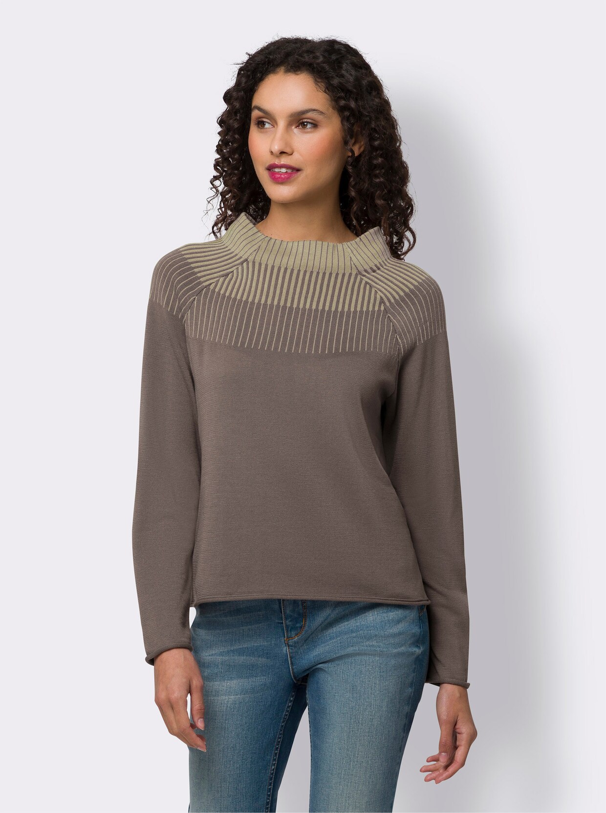 heine Langarm-Pullover - dunkeltaupe-sesam-gemustert