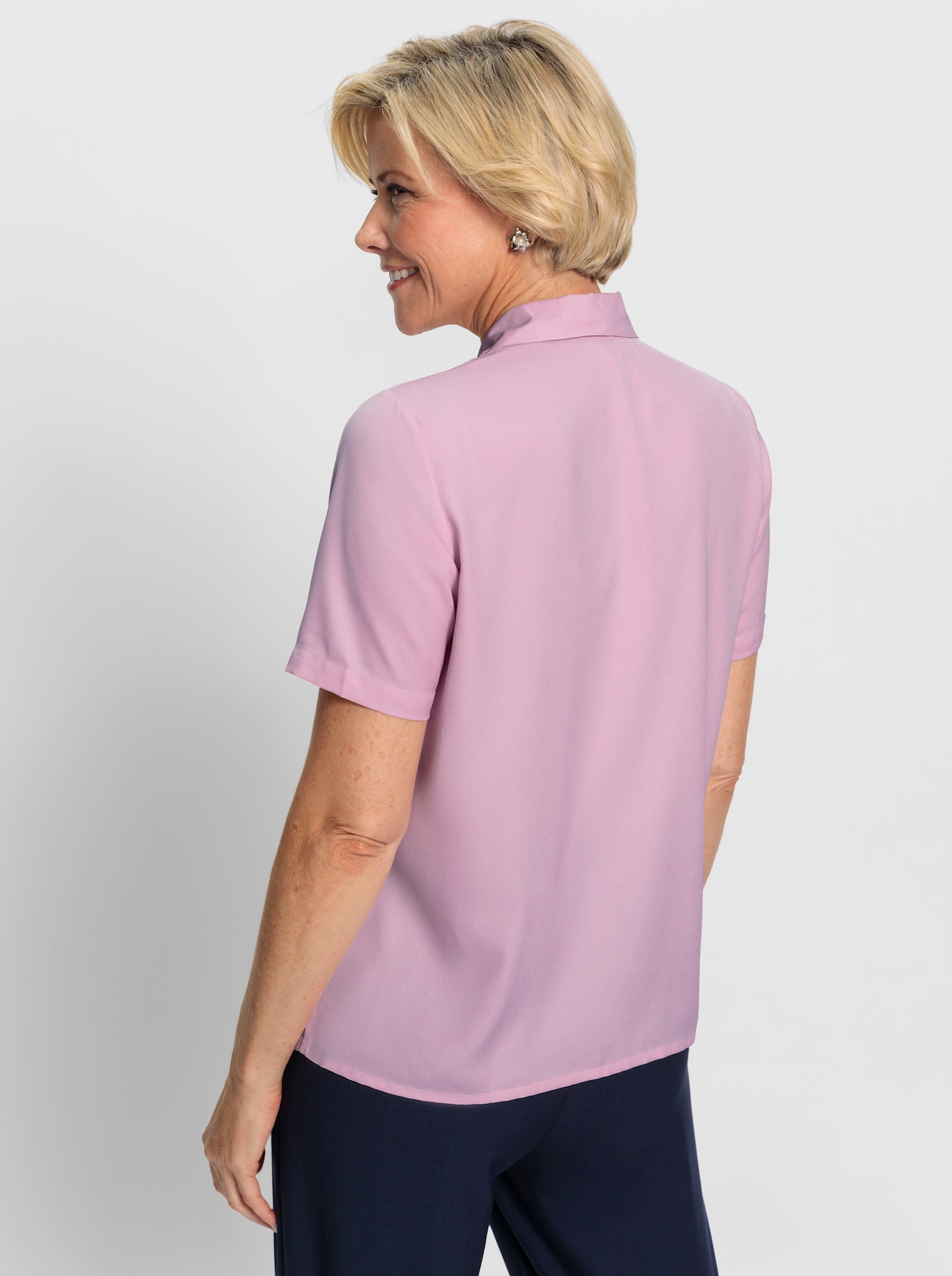 Kurzarm-Bluse mit Spitzenverzierung - rosé