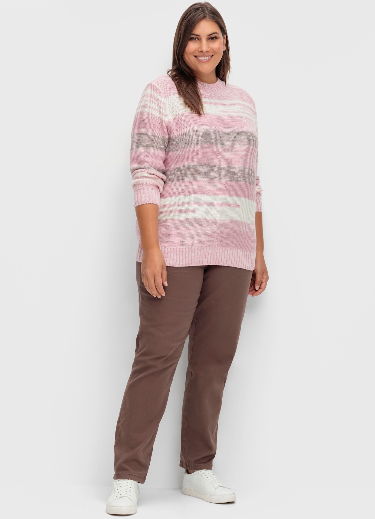 Stehkragenpullover mit Streifen-Muster - altrosé-meliert