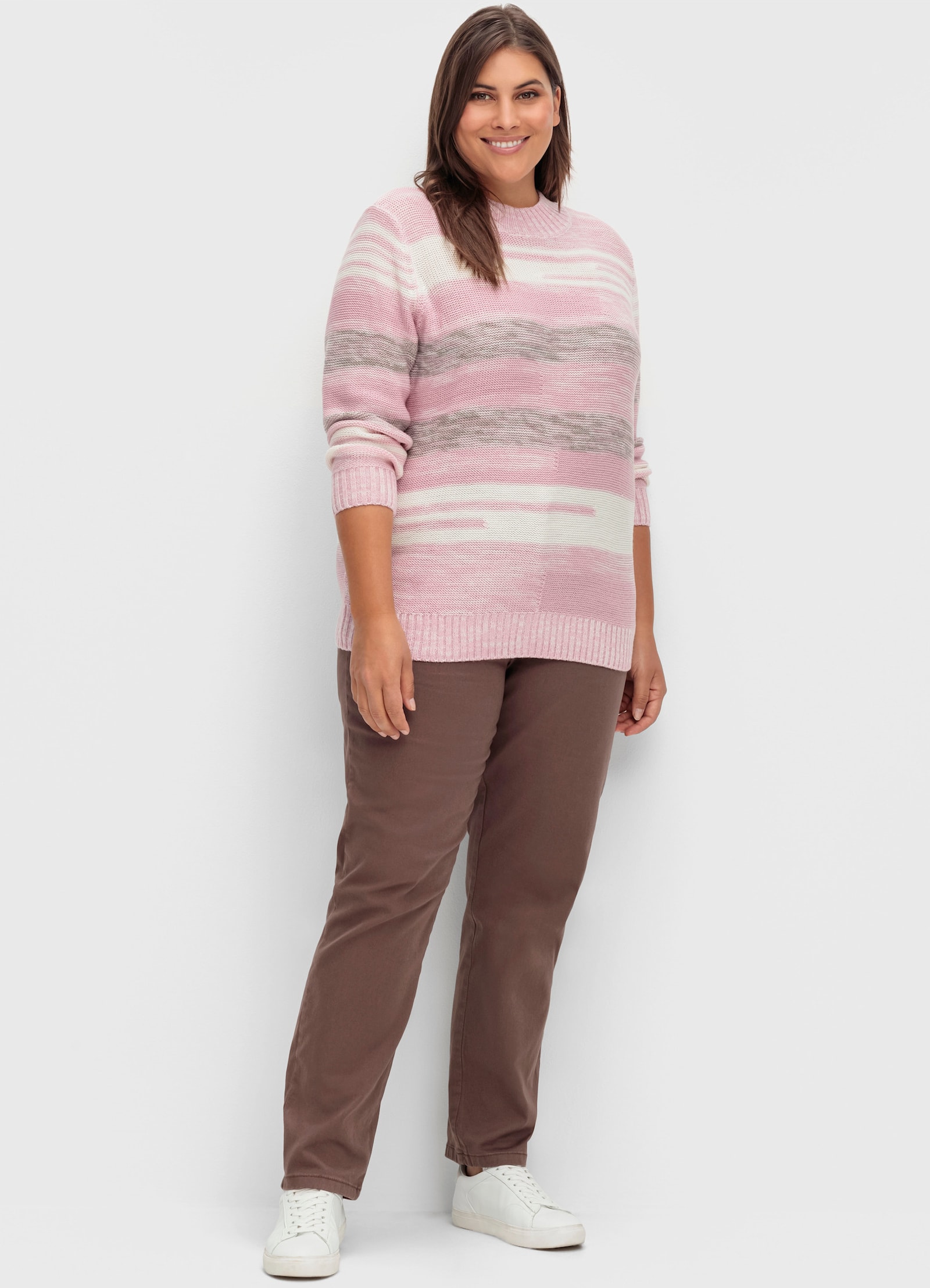 Stehkragenpullover mit Streifen-Muster - altrosé-meliert