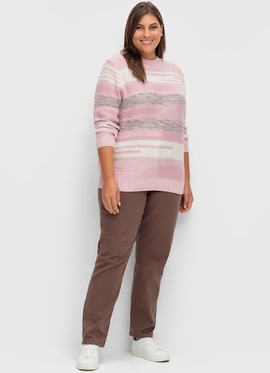 Stehkragenpullover mit Streifen-Muster - altrosé-meliert