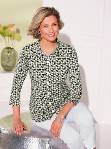 Jerseyblouse - pistazie/marine geprint