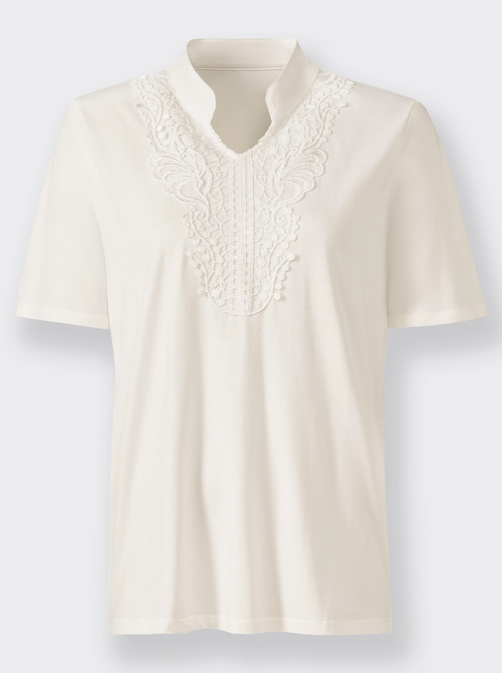 Shirt met opstaande kraag en sierkant - ecru