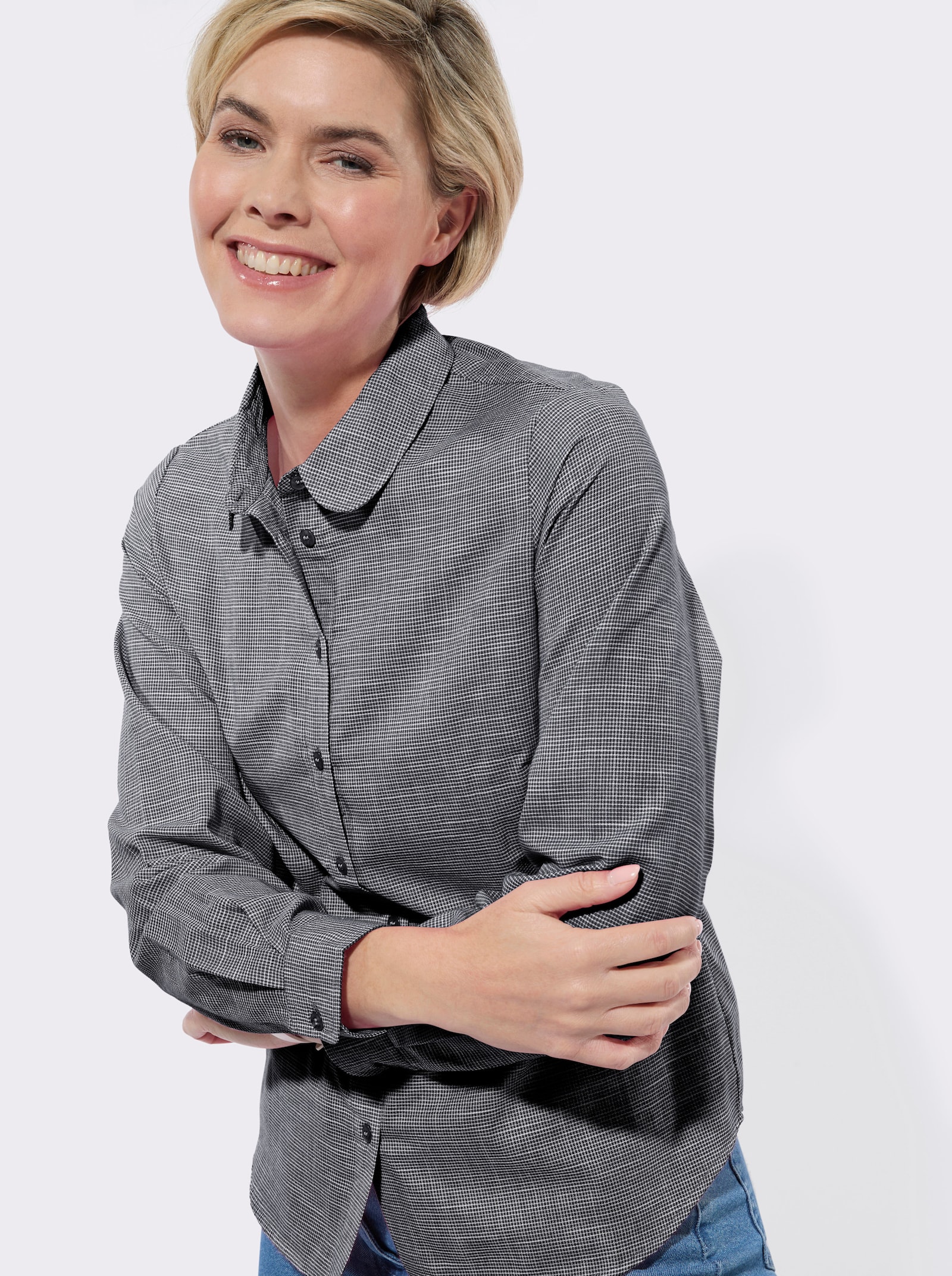 Langarmbluse mit Karo-Muster - schwarz-ecru-kariert