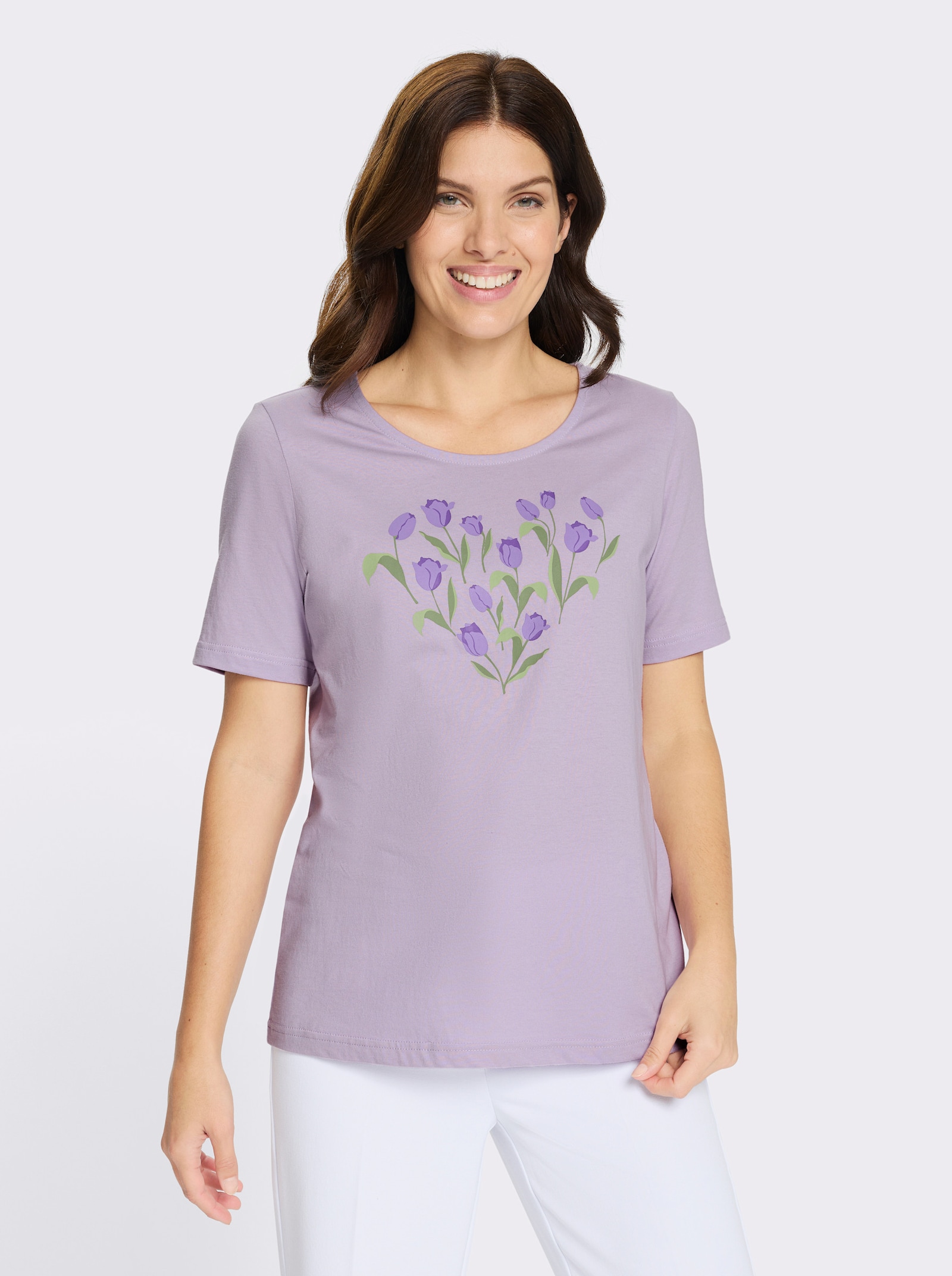Kurzarmshirt mit platziertem Tulpen-Druck - flieder-lila