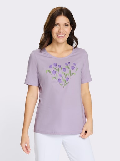Kurzarmshirt mit platziertem Tulpen-Druck - flieder-lila