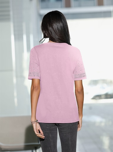 Kurzarmshirt mit Steinchen verziert - rosé