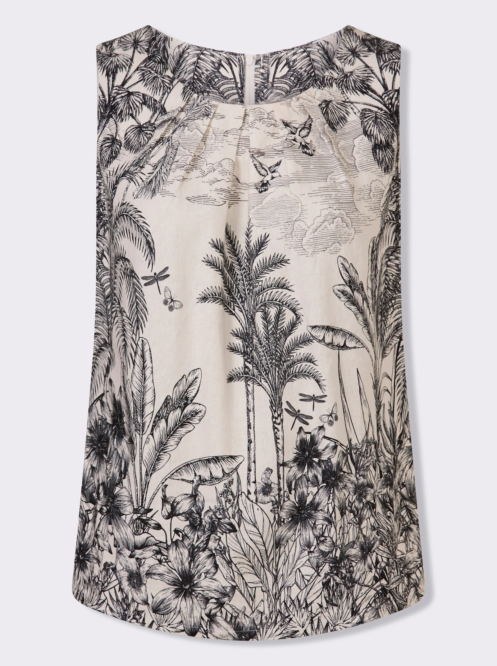 heine Blusentop mit Falten vorn - ecru-schwarz-bedruckt