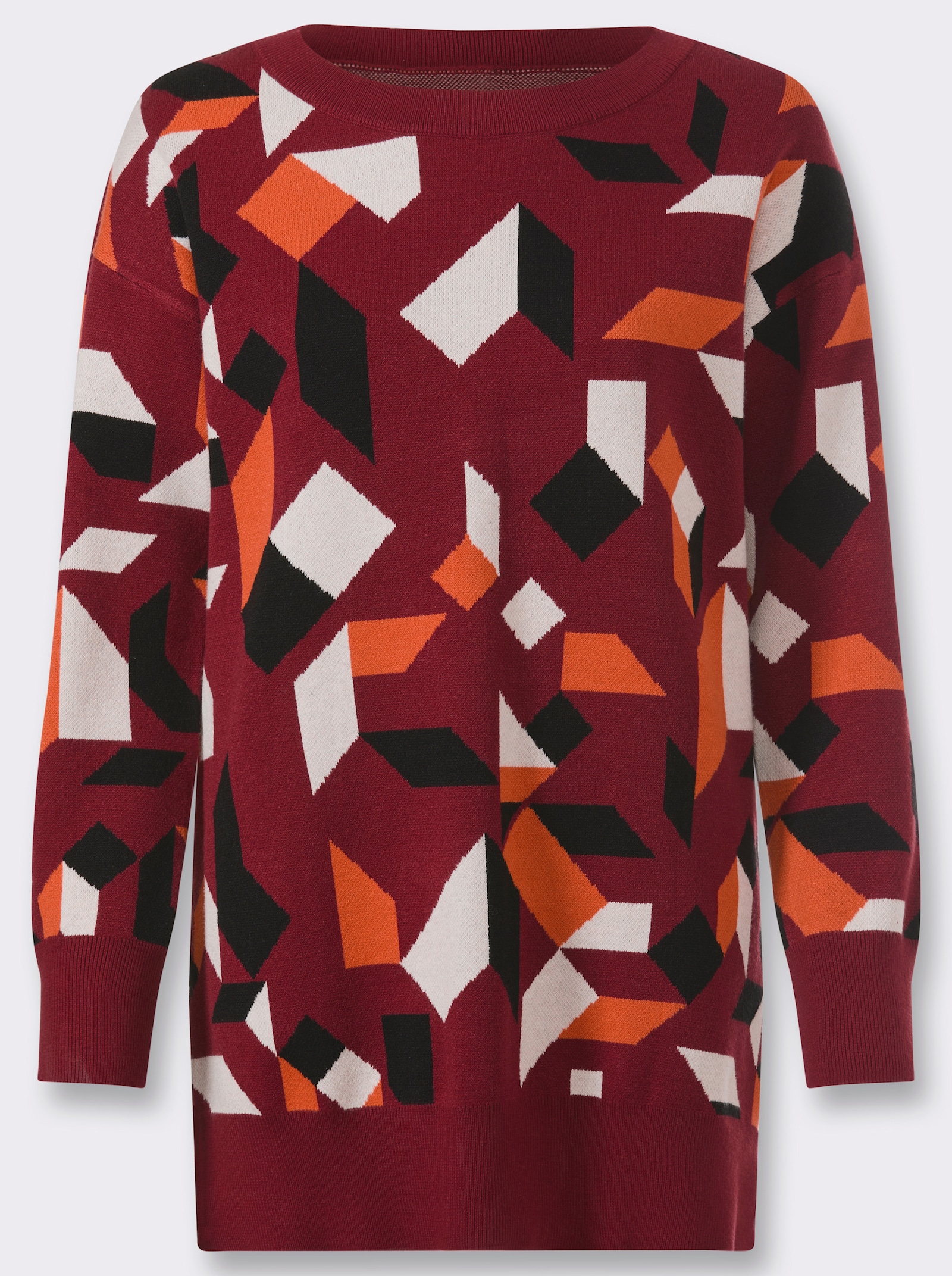 heine Longpullover mit Grafikmuster - dunkelrot-champagner-gemustert