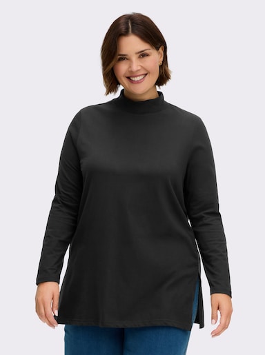 Longshirt mit hohen Seitenschlitzen - schwarz