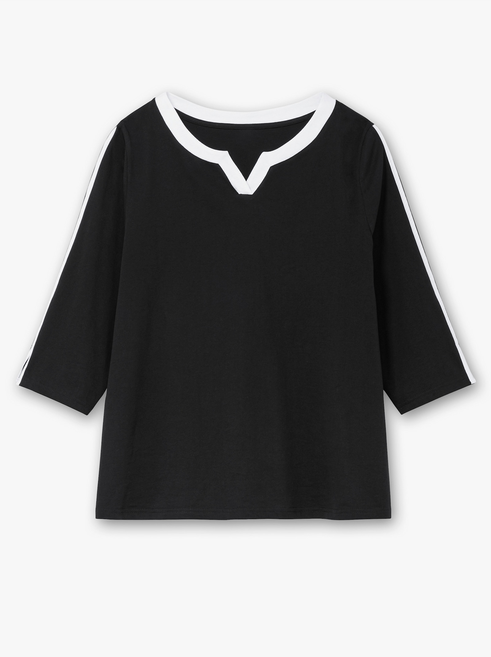 3/4-Arm-Shirt mit kontrastfarbenen Details - schwarz-weiß