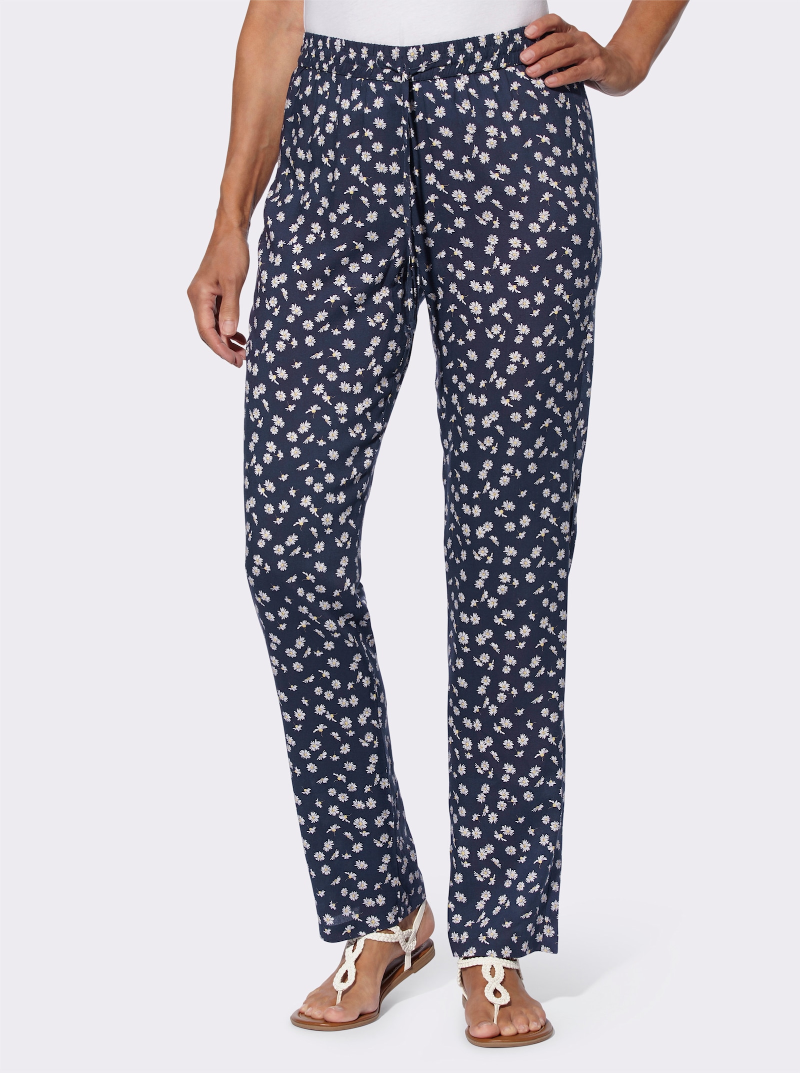 Schlupfhose im Blümchen-Dessin - marine-weiß-bedruckt