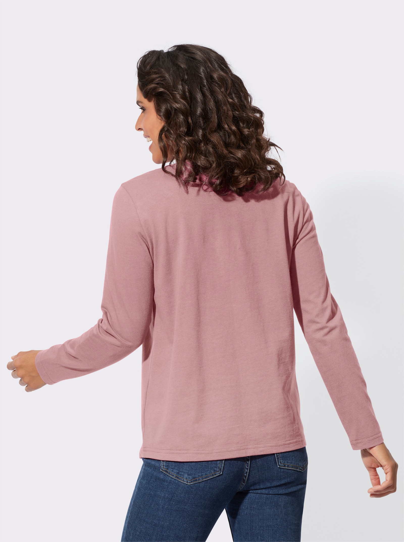 Tričko s dlouhým rukávem s kulatým výstřihem - růženínová