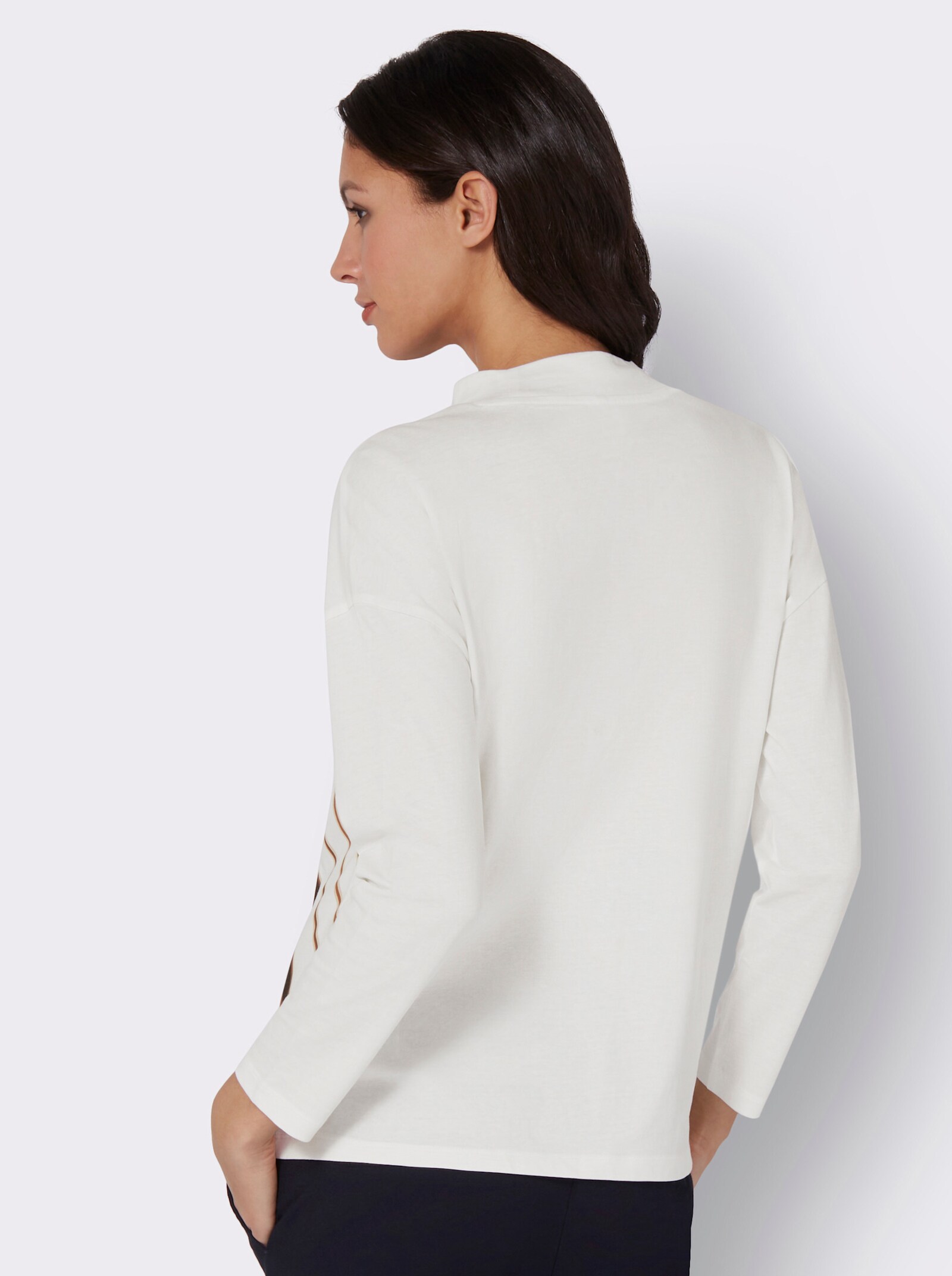 Stehkragenshirt aus reiner Baumwolle - ecru-schoko-bedruckt