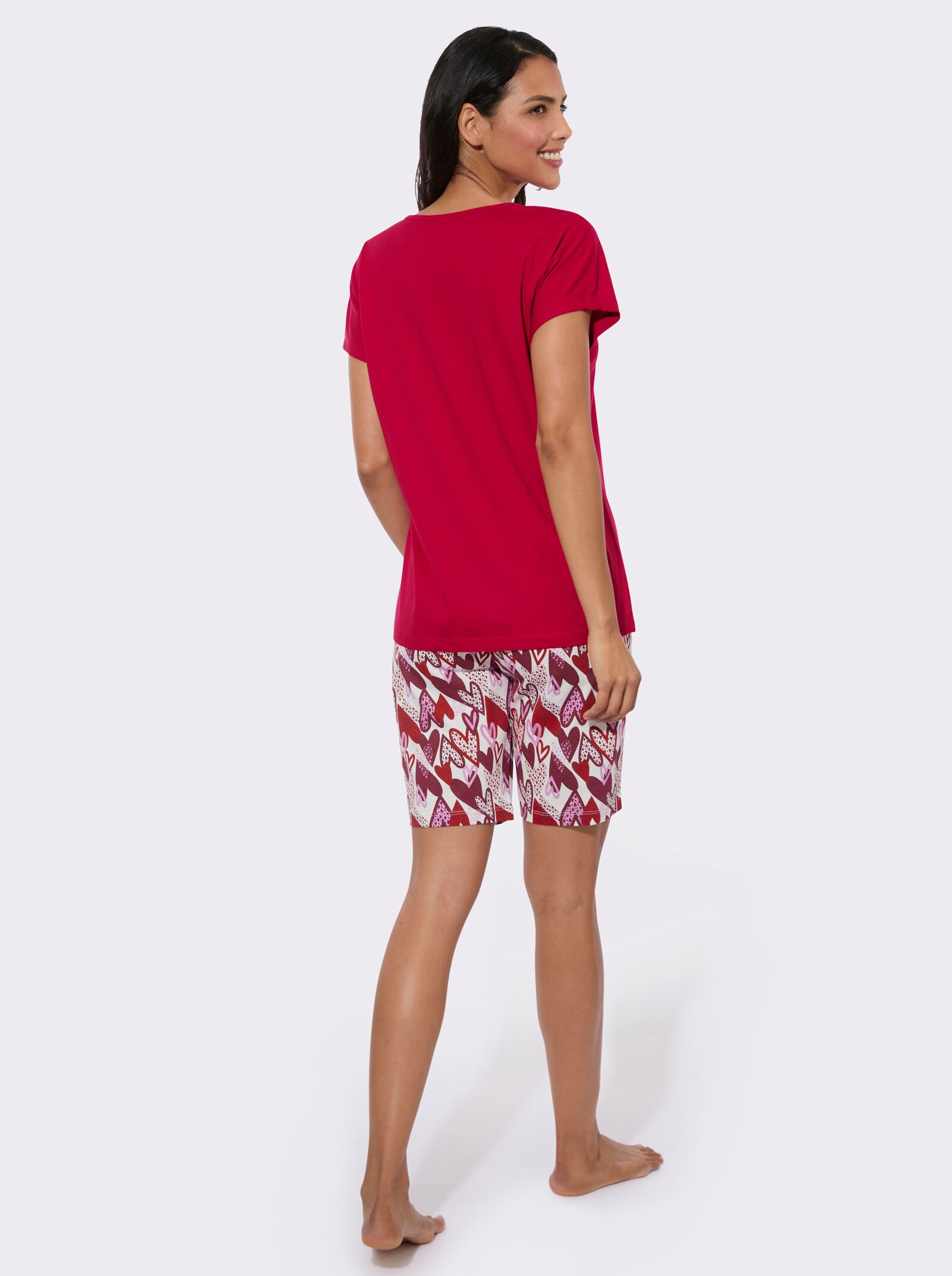 Shorty mit Herzchen-Muster - rot-ecru-bedruckt