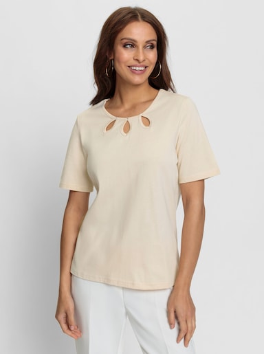 Rundhalsshirt mit Cut-outs - elfenbein