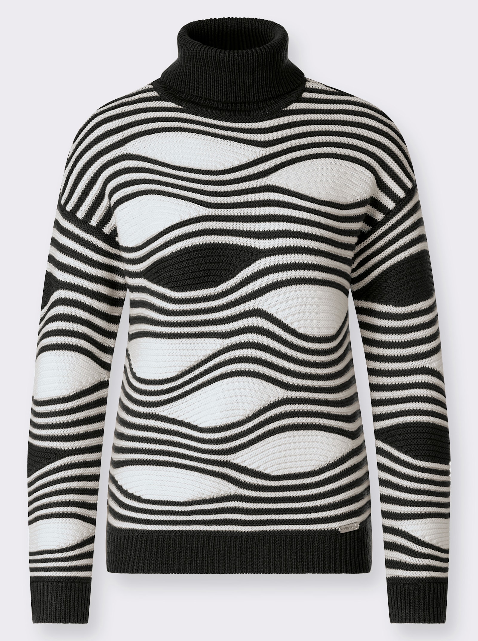 Rollkragenpullover mit Intarsienmuster - schwarz-ecru-gemustert