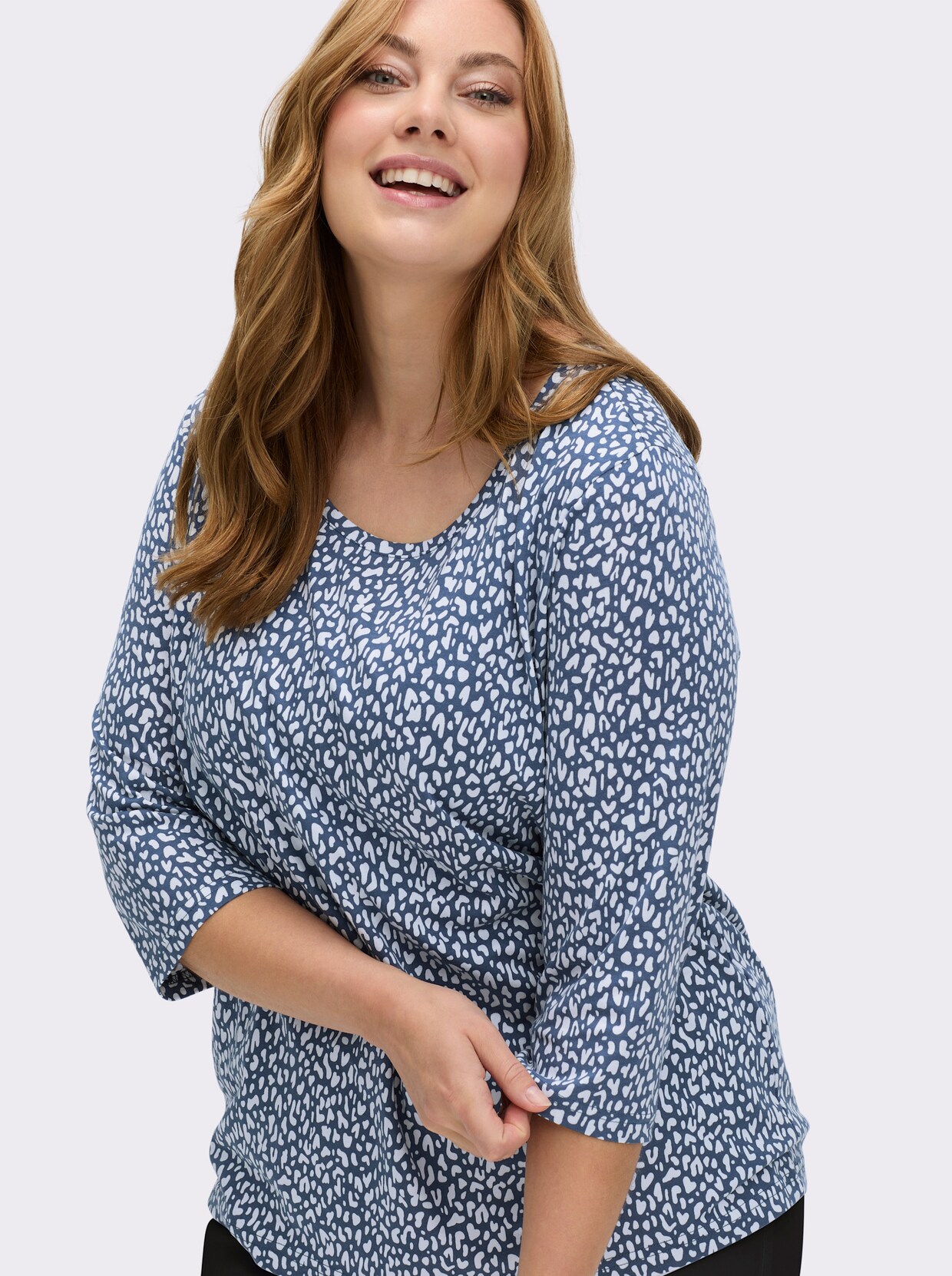 3/4-Arm-Shirt mit Minimal-Druck - weiß-jeansblau-bedruckt