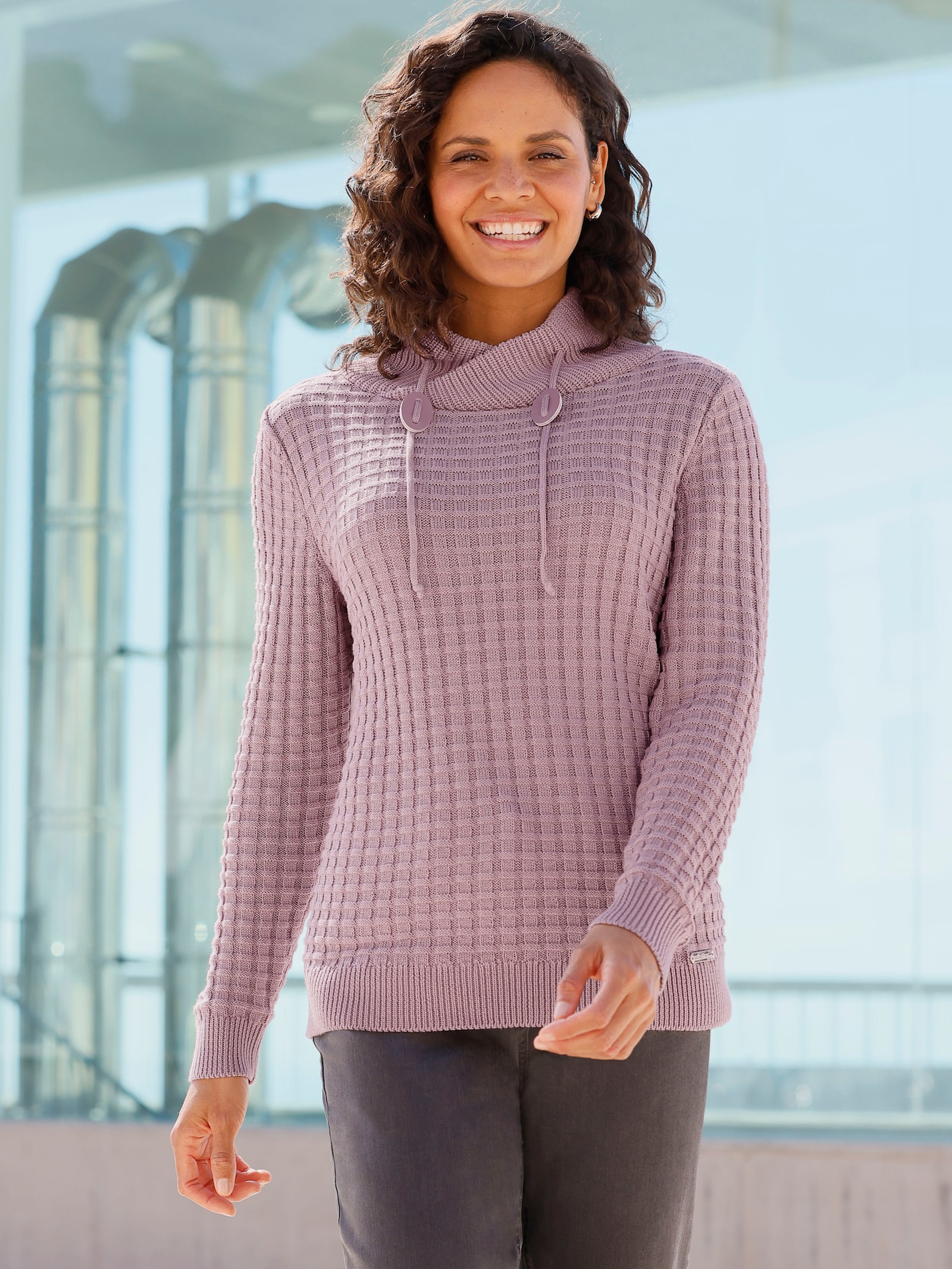 Pullover met lange mouwen en asymmetrische rolkraag - mauve
