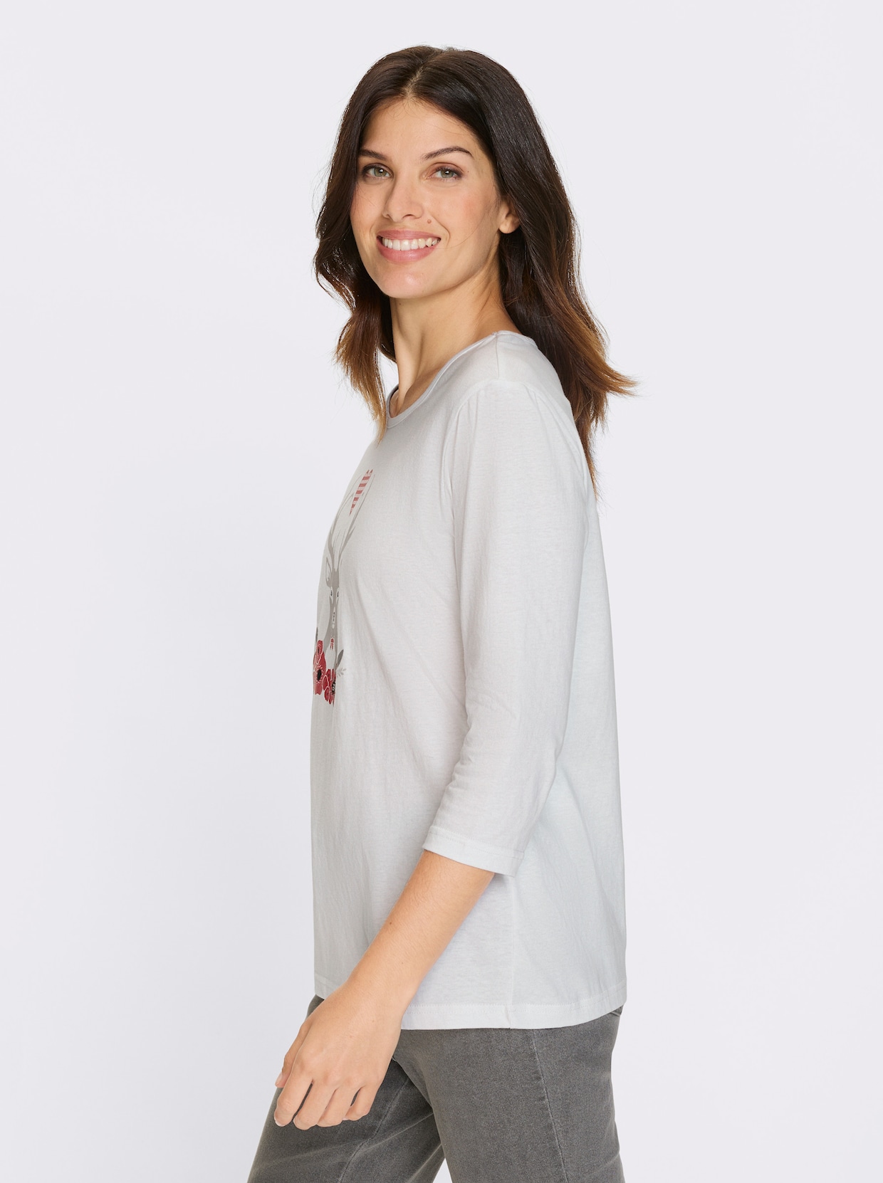 3/4-Arm-Shirt - weiß-rot-bedruckt
