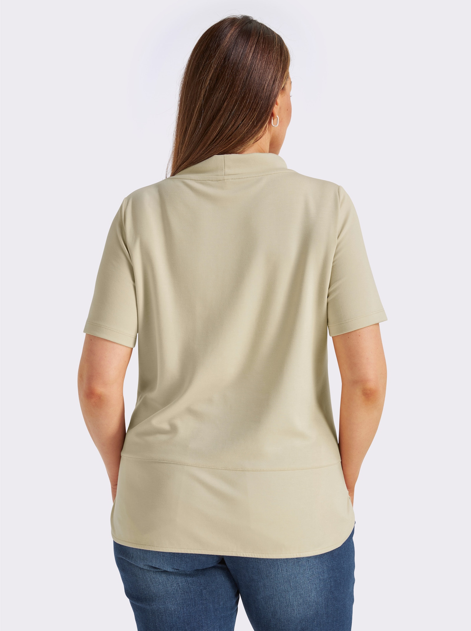 Kurzarmshirt mit Stehkragen - sand