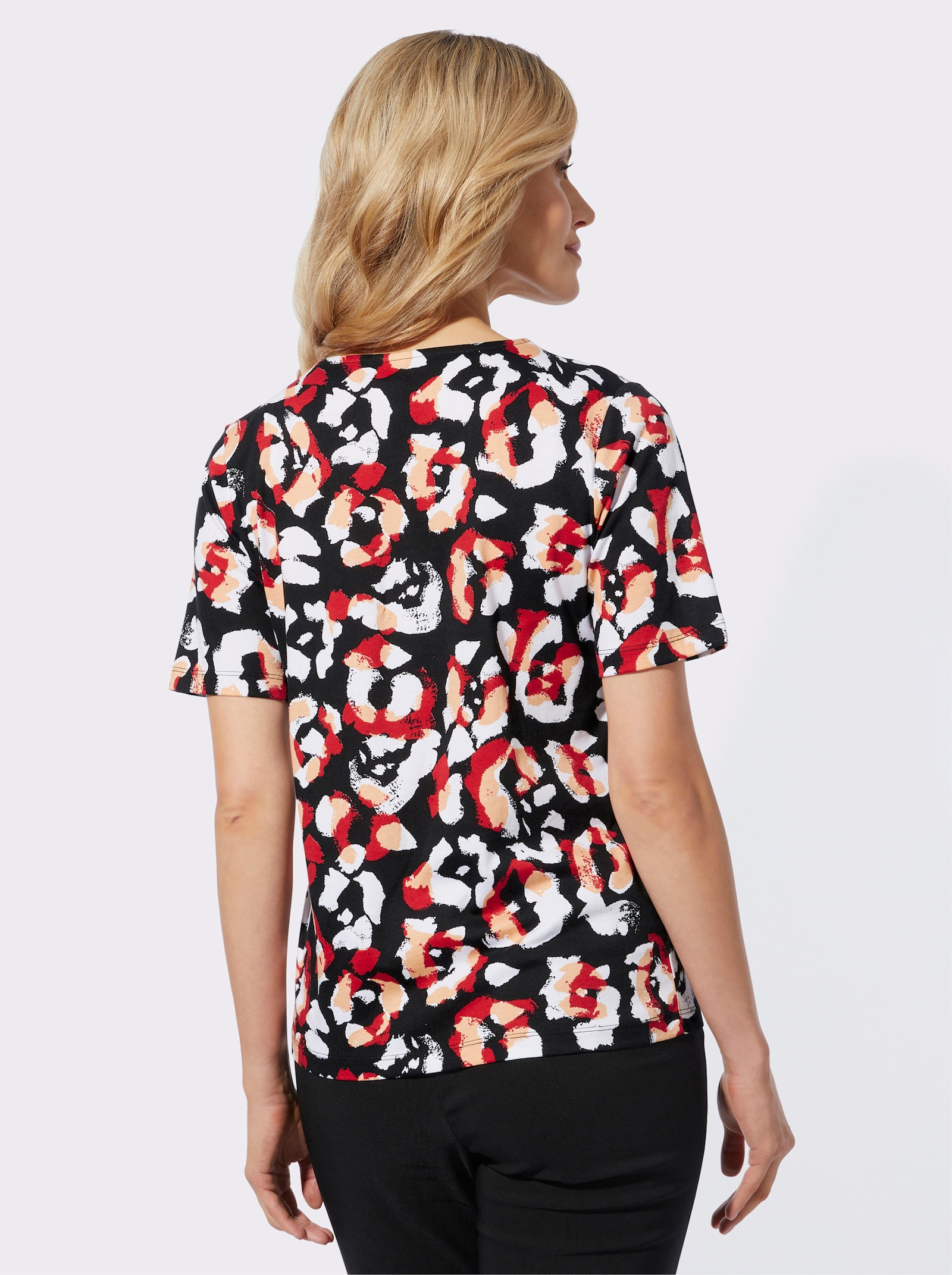 Tričko s krátkým rukávem a zvířecím vzorem - černá-červená-potisk