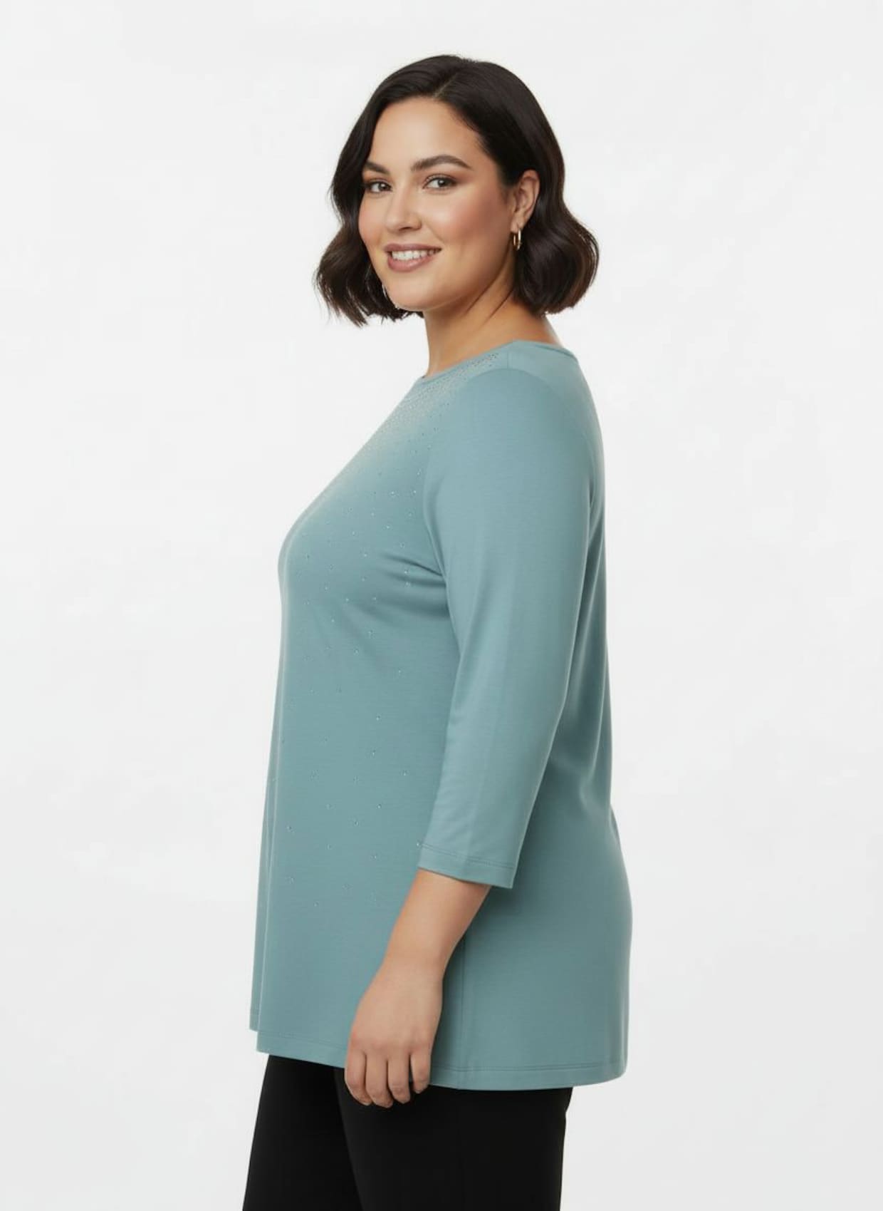 3/4-Arm-Shirt mit Glitzersteinchen - ozean