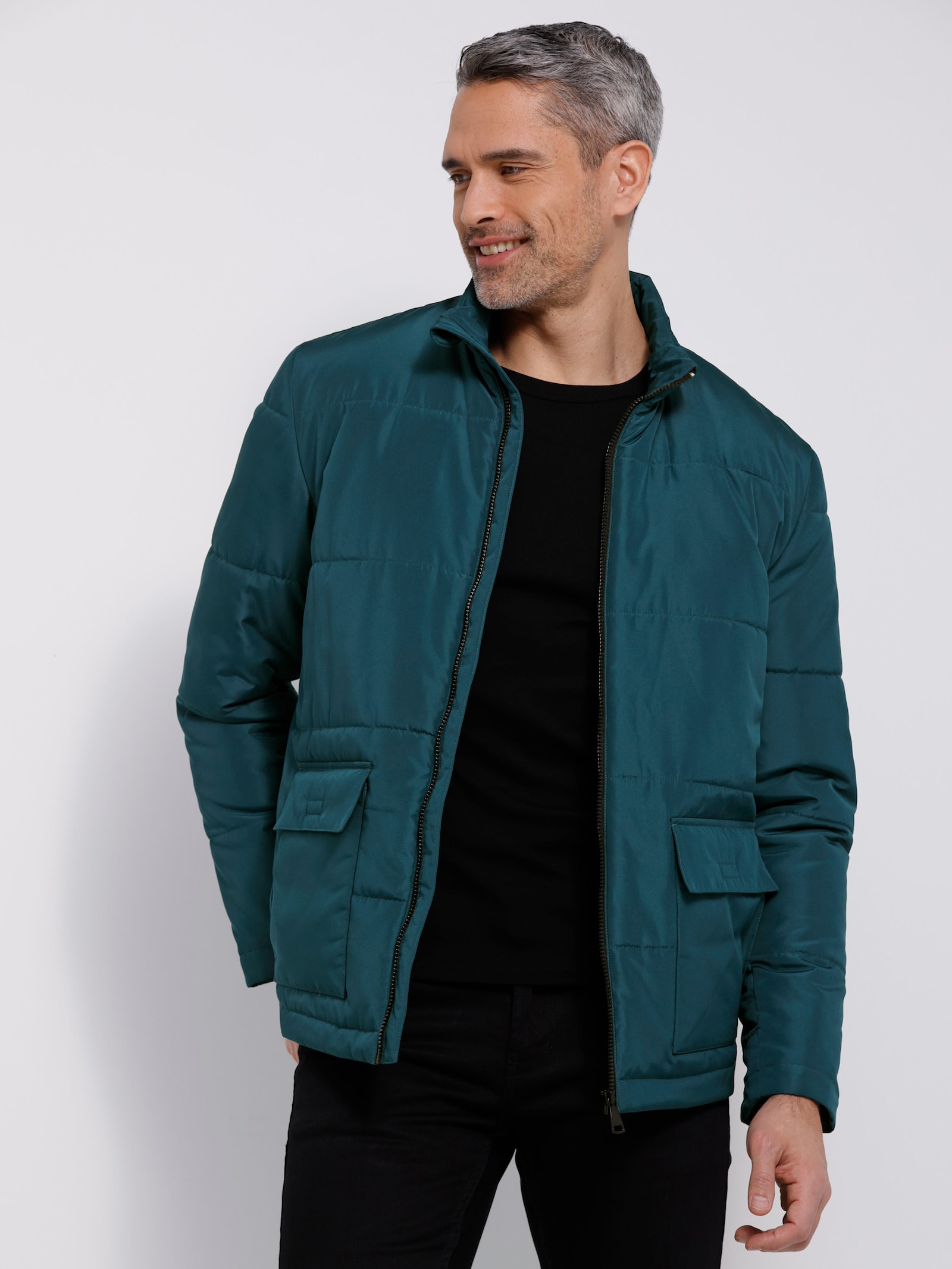 Steppjacke mit Stehkragen - petrol