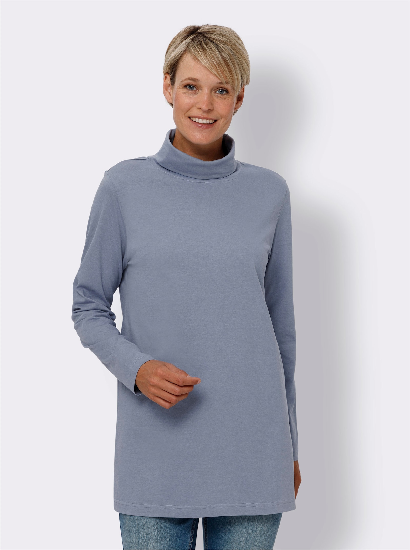 Lång topp med polokrage - duvblå