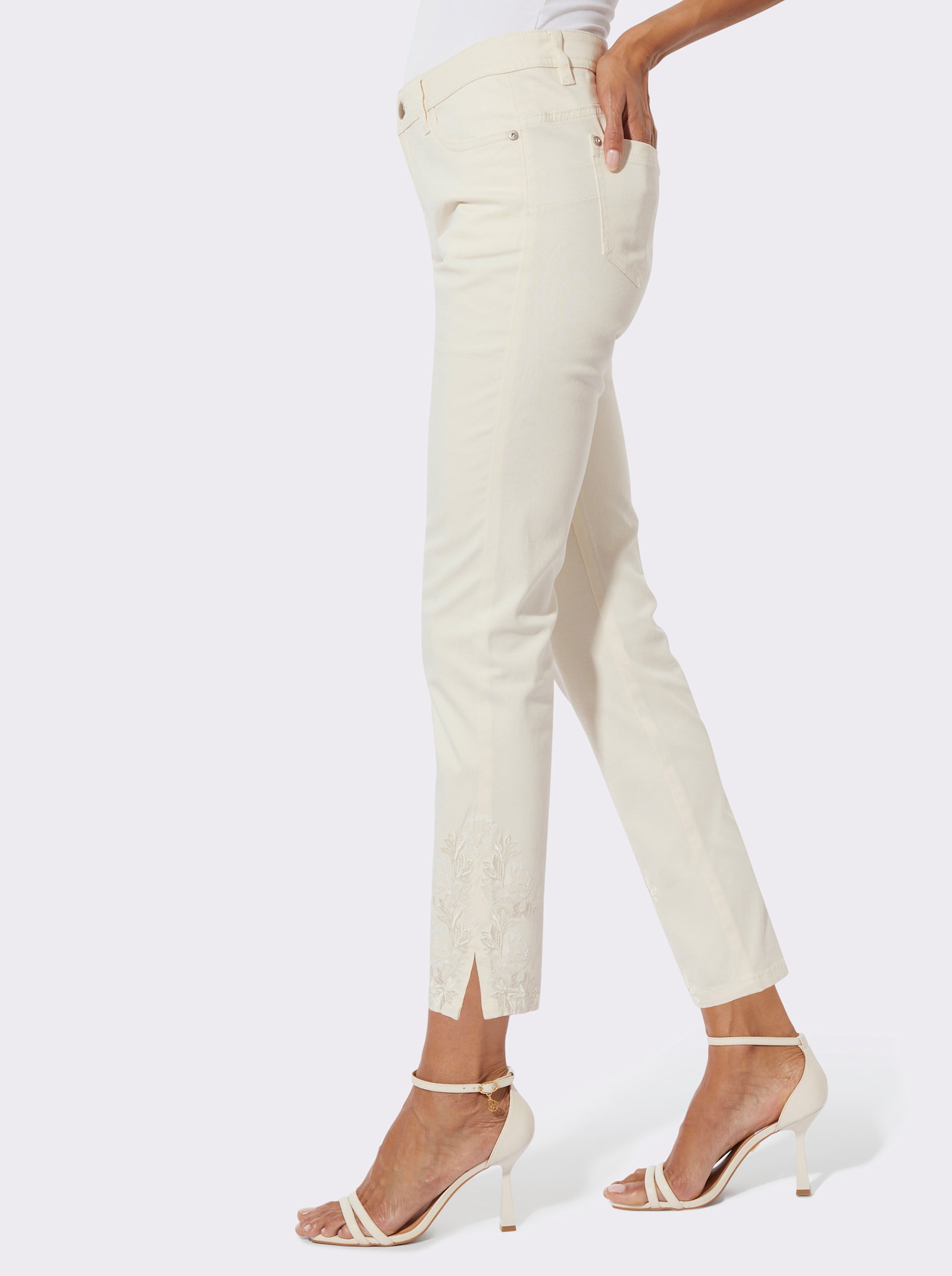 Jean 7/8 en coton extensible - couleur ivoire