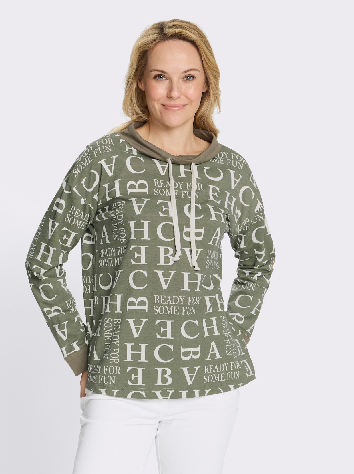 Sweatshirt mit Buchstaben-Druck - khaki-ecru-bedruckt
