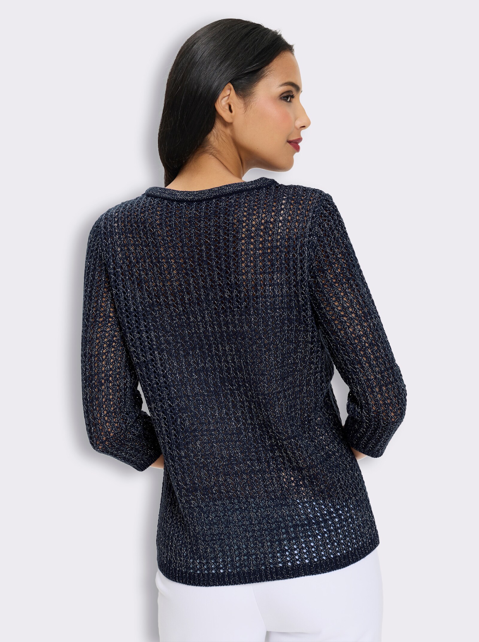 Ajourpullover mit Glanzgarn - marine