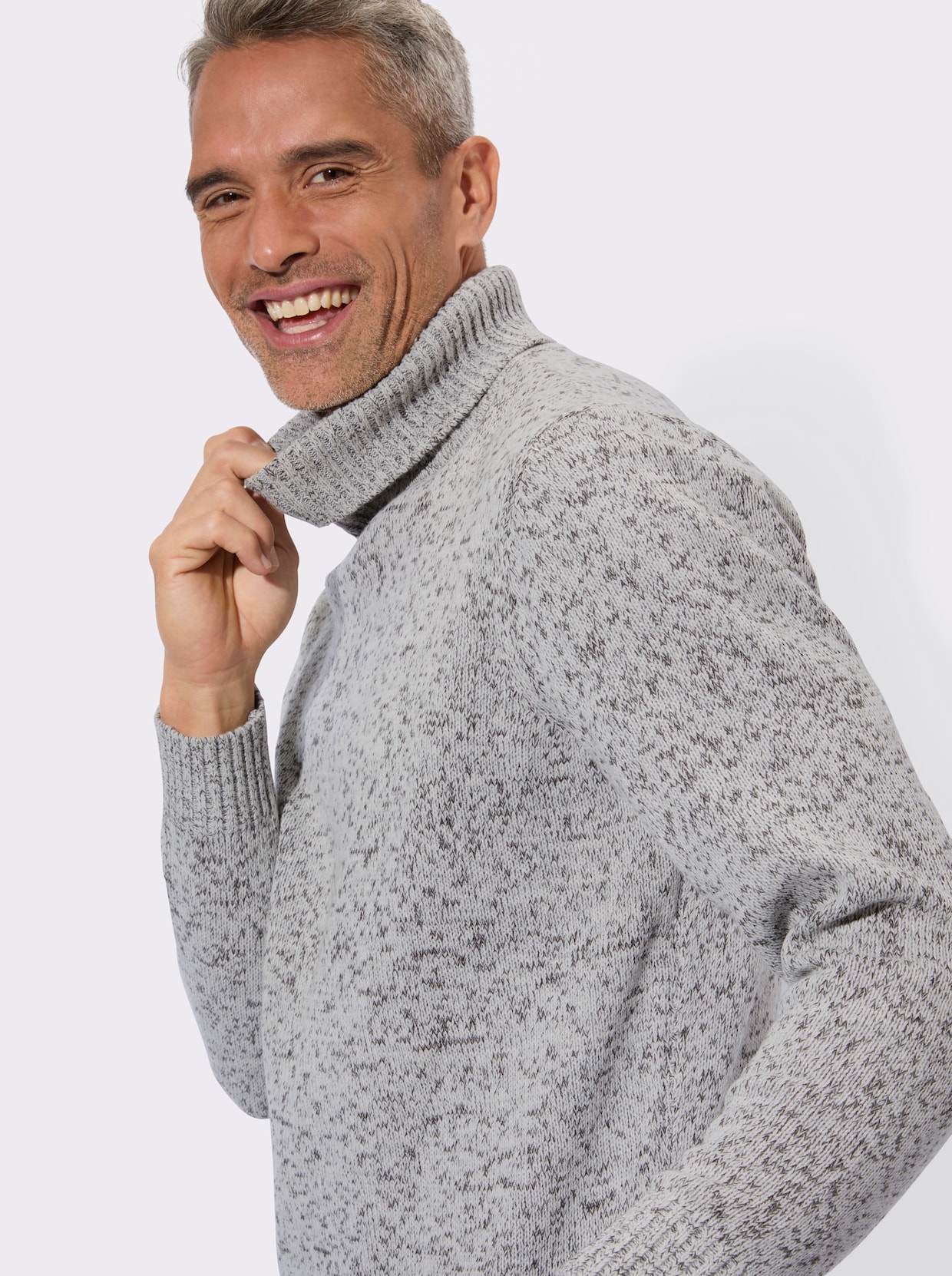 Svetr s rolákovým límcem melanžového vzhledu - světlešedá-melír