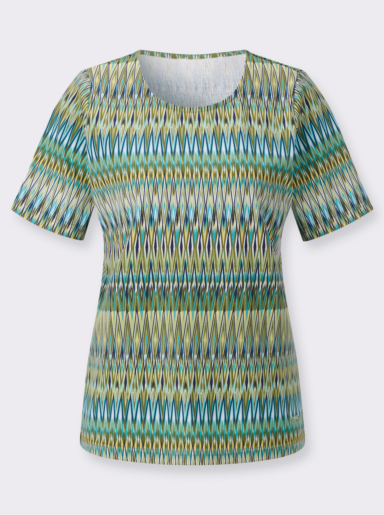 Rundhalsshirt - oliv-gelb-bedruckt