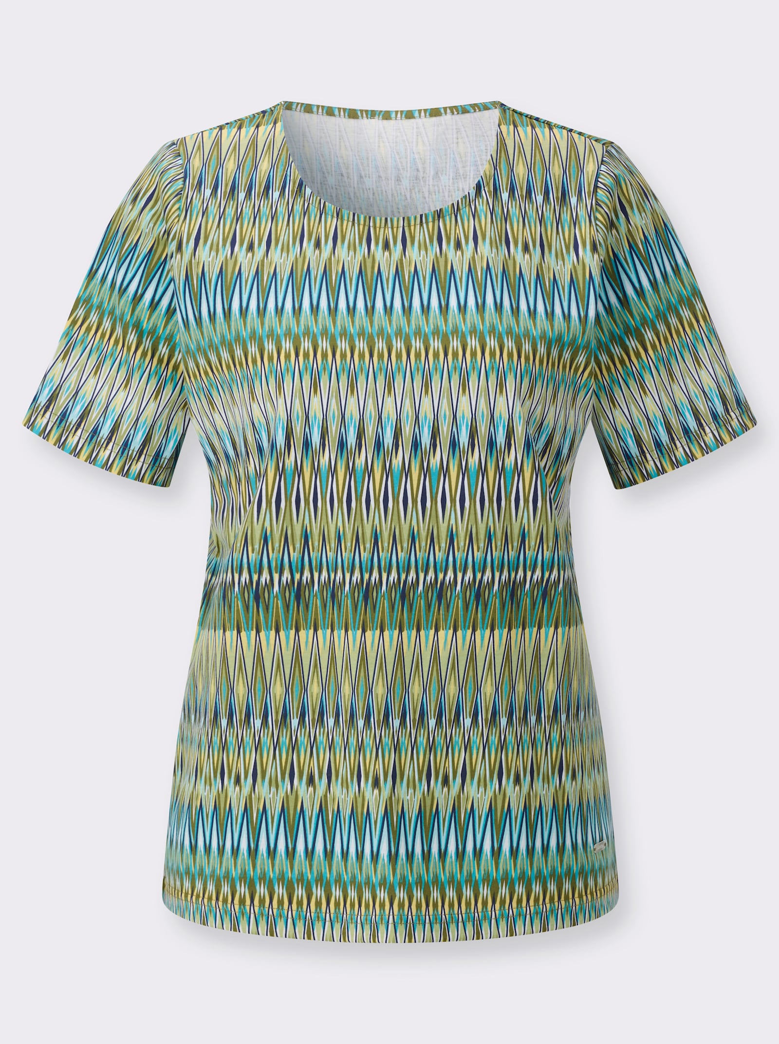 Rundhalsshirt aus reiner Baumwolle, bedruckt - oliv-gelb-bedruckt