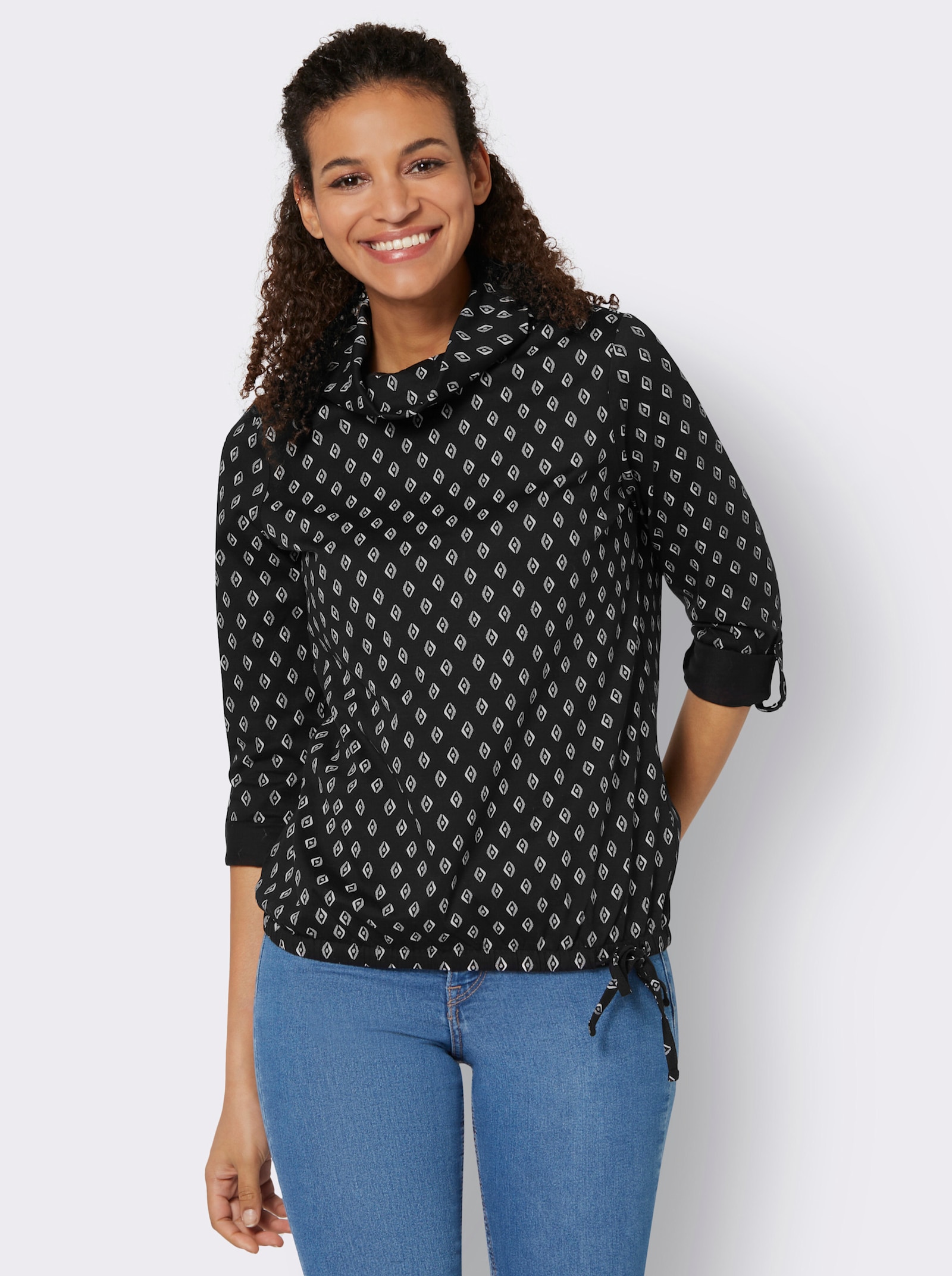 Colshirt Met opstroopbare mouwen - zwart/ecru geprint