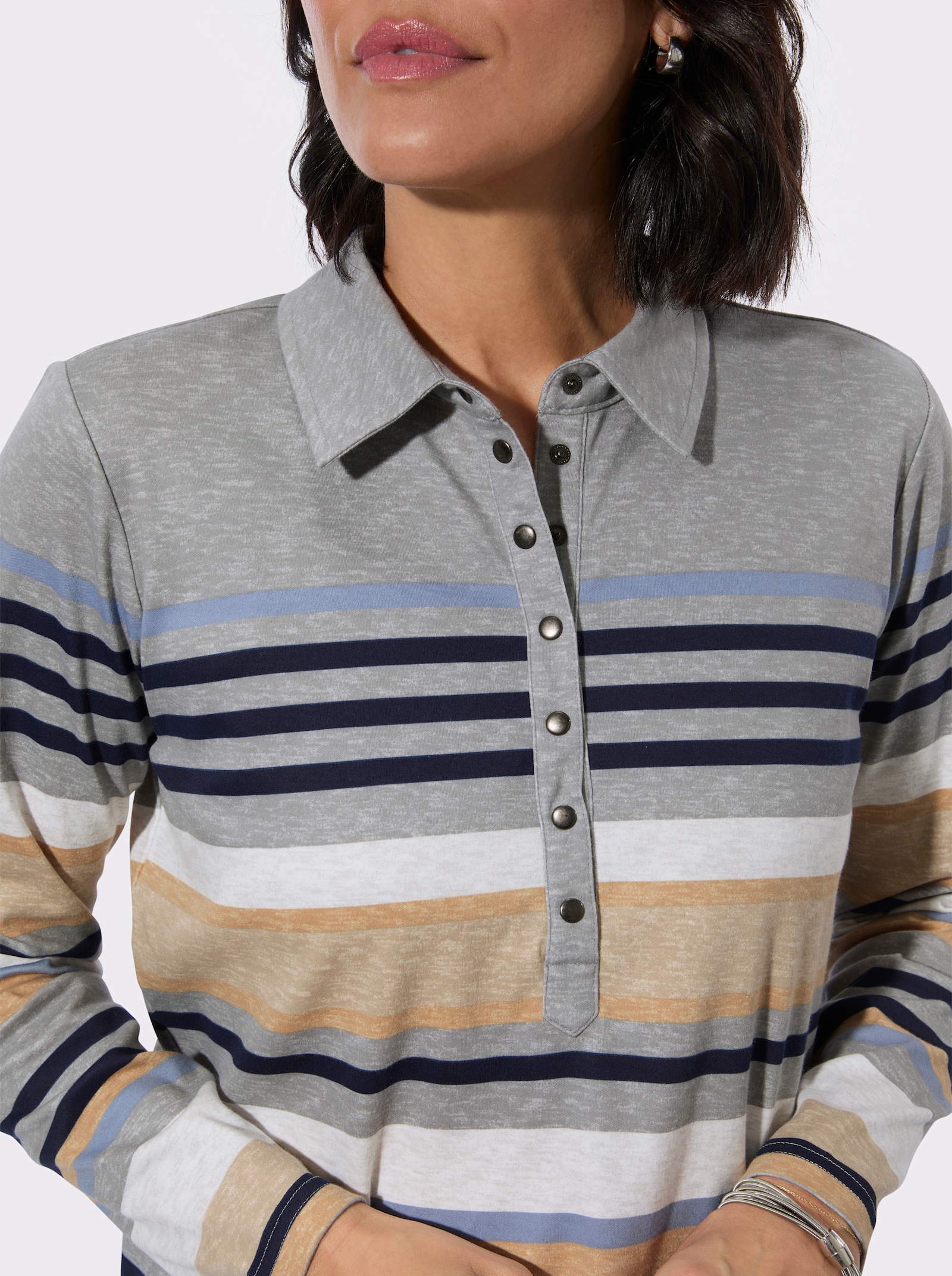 Poloshirt mit Druckknöpfen - grau-taubenblau-geringelt