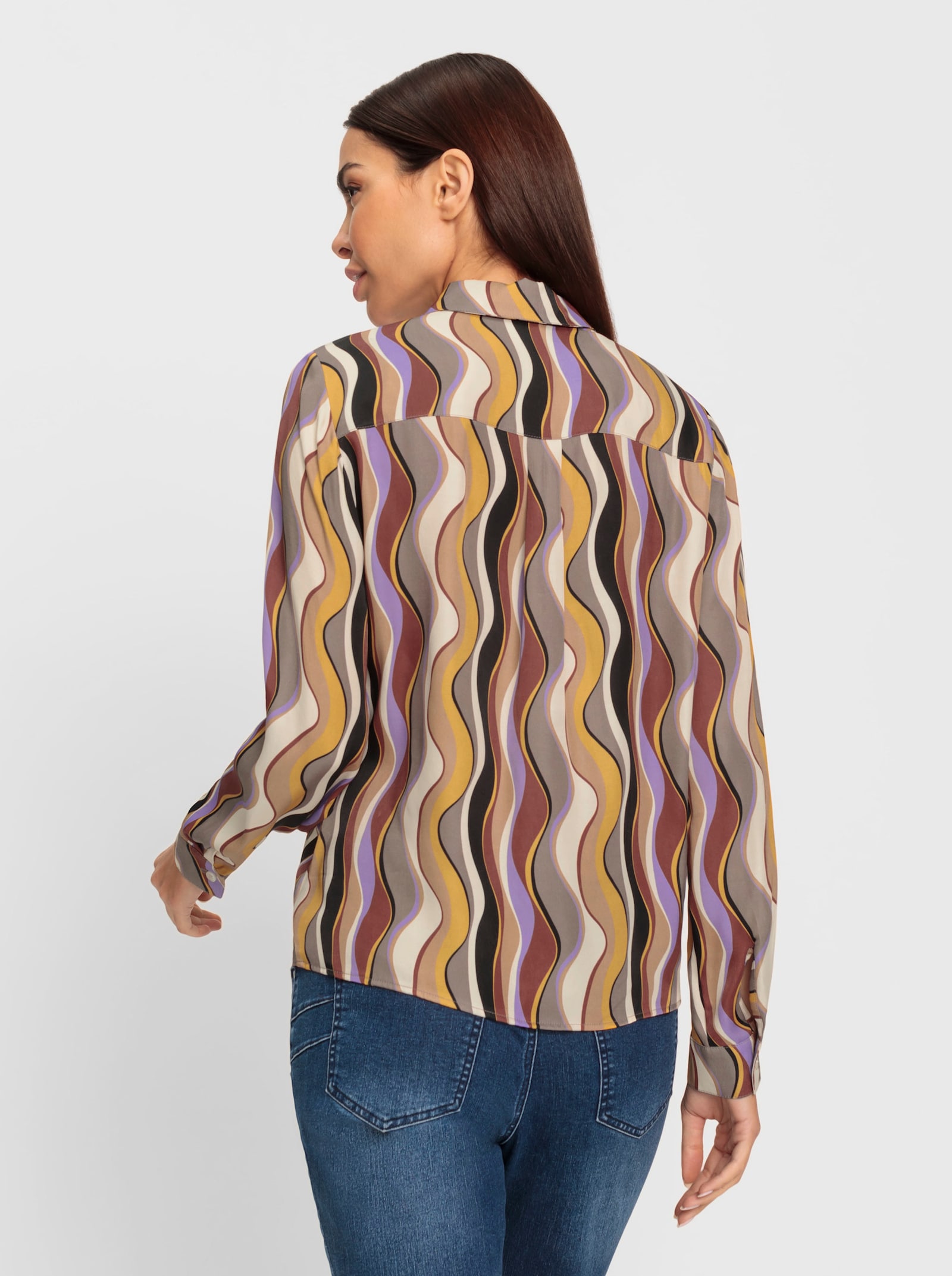 heine Hemdbluse mit Rückenfalte - camel-lavendel-bedruckt