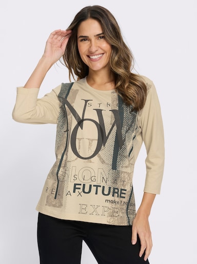 3/4-Arm-Shirt mit Lettering-Druck - sand-petrol-bedruckt