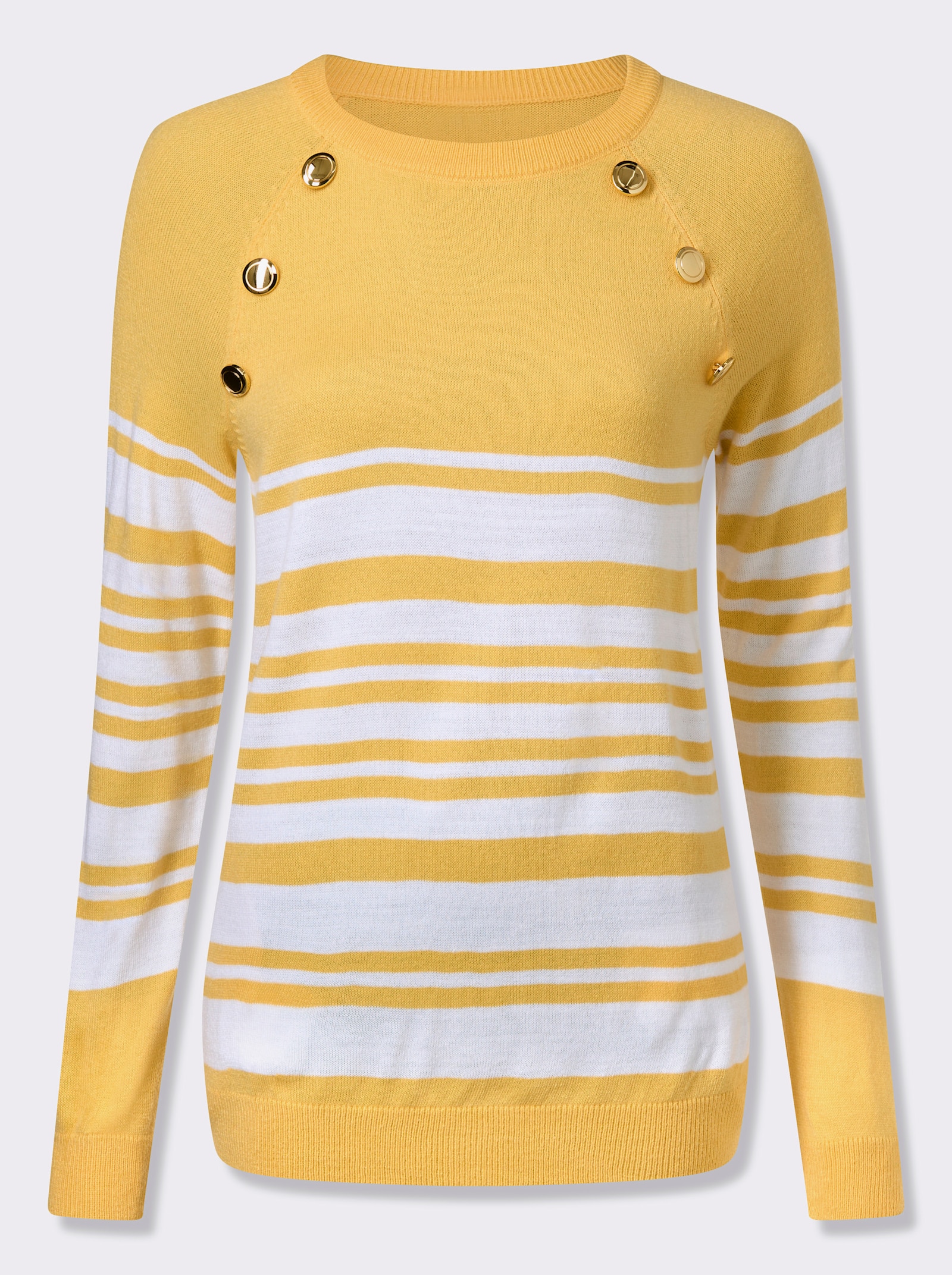 Långärmad tröja med guldfärgade knappar - gul-vit, randig