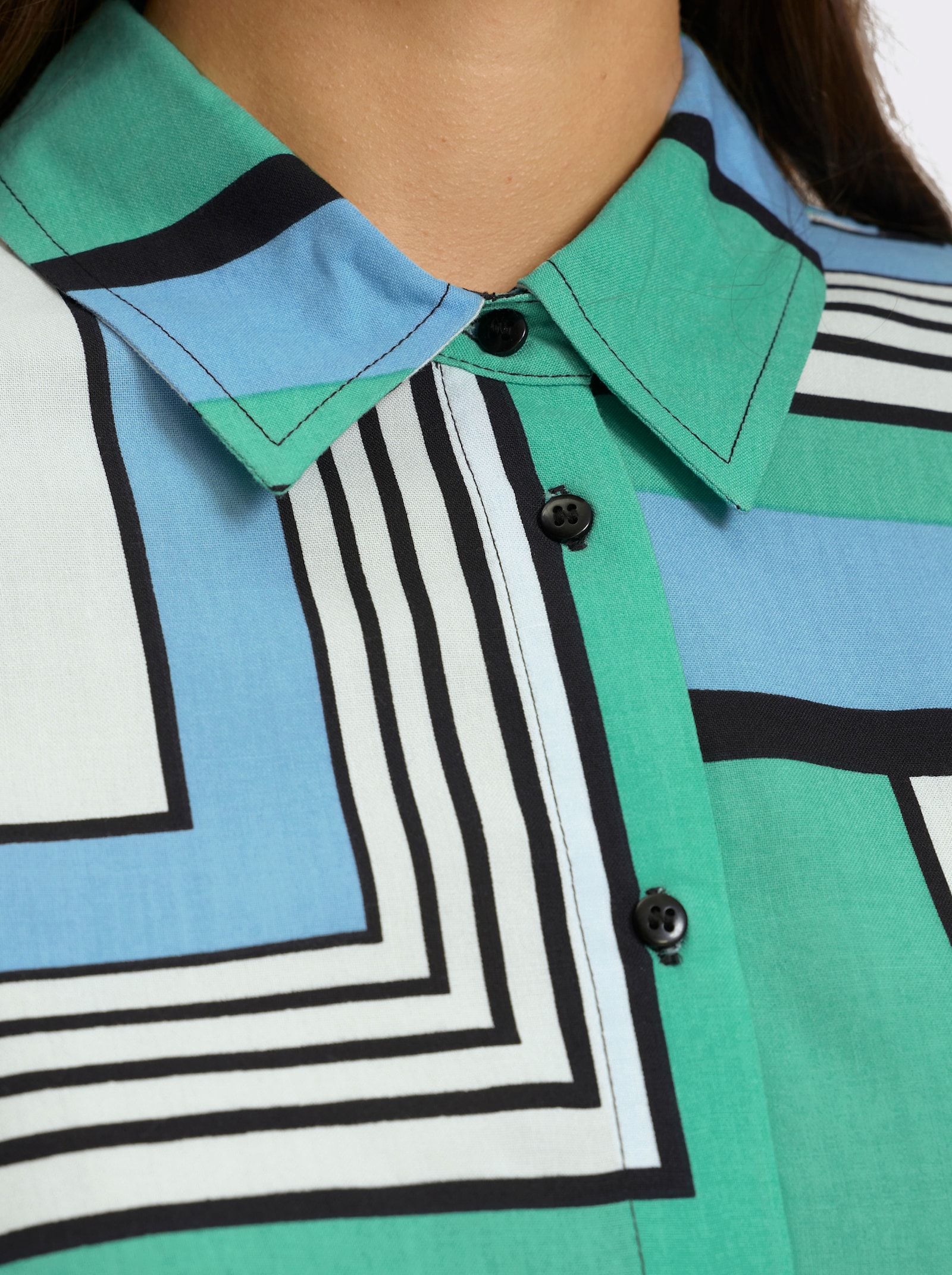 Druckbluse mit längenregulierbaren Ärmeln - aqua-ecru-bedruckt