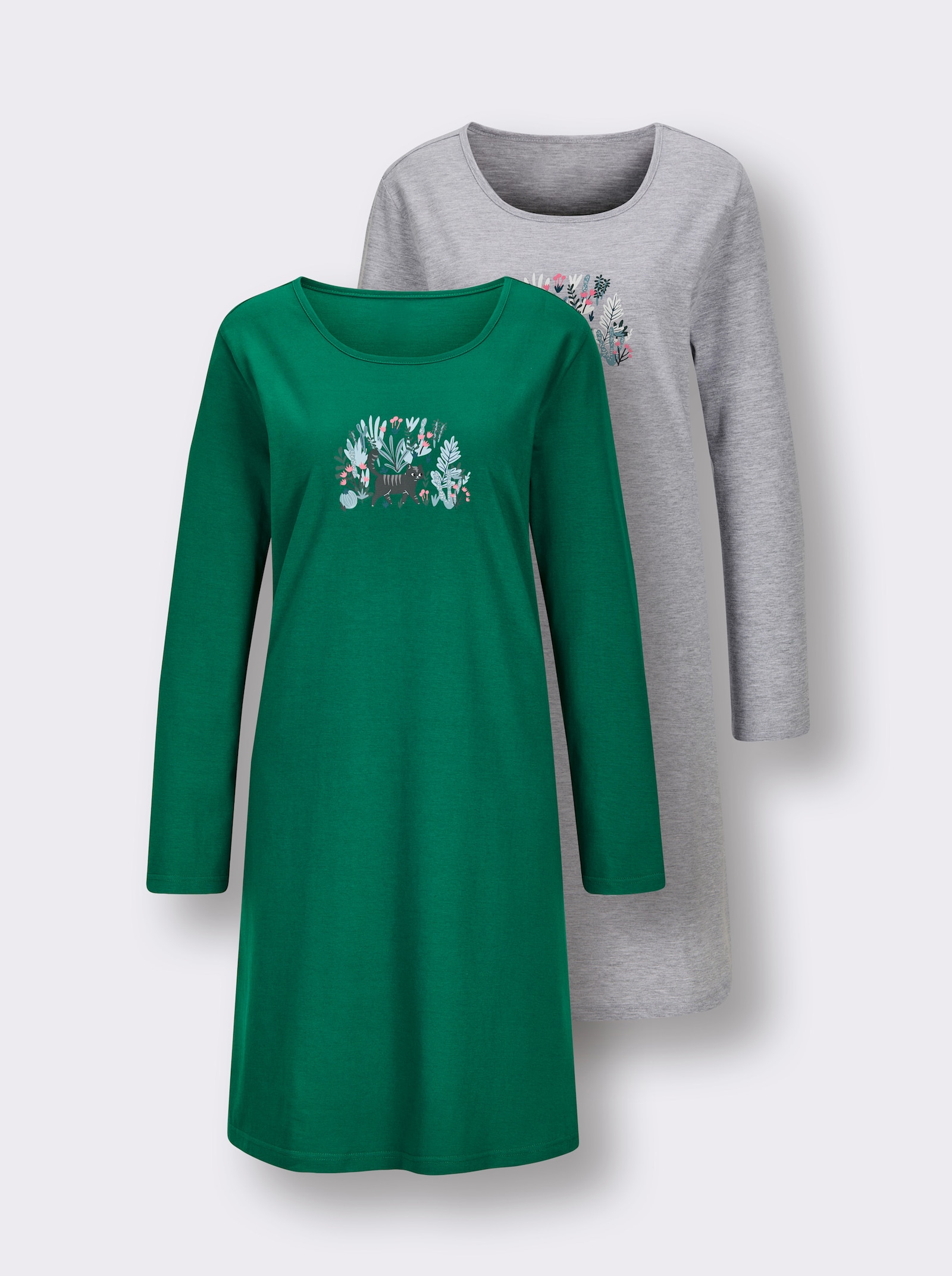 Comtessa Nachthemden - grün + hellgrau