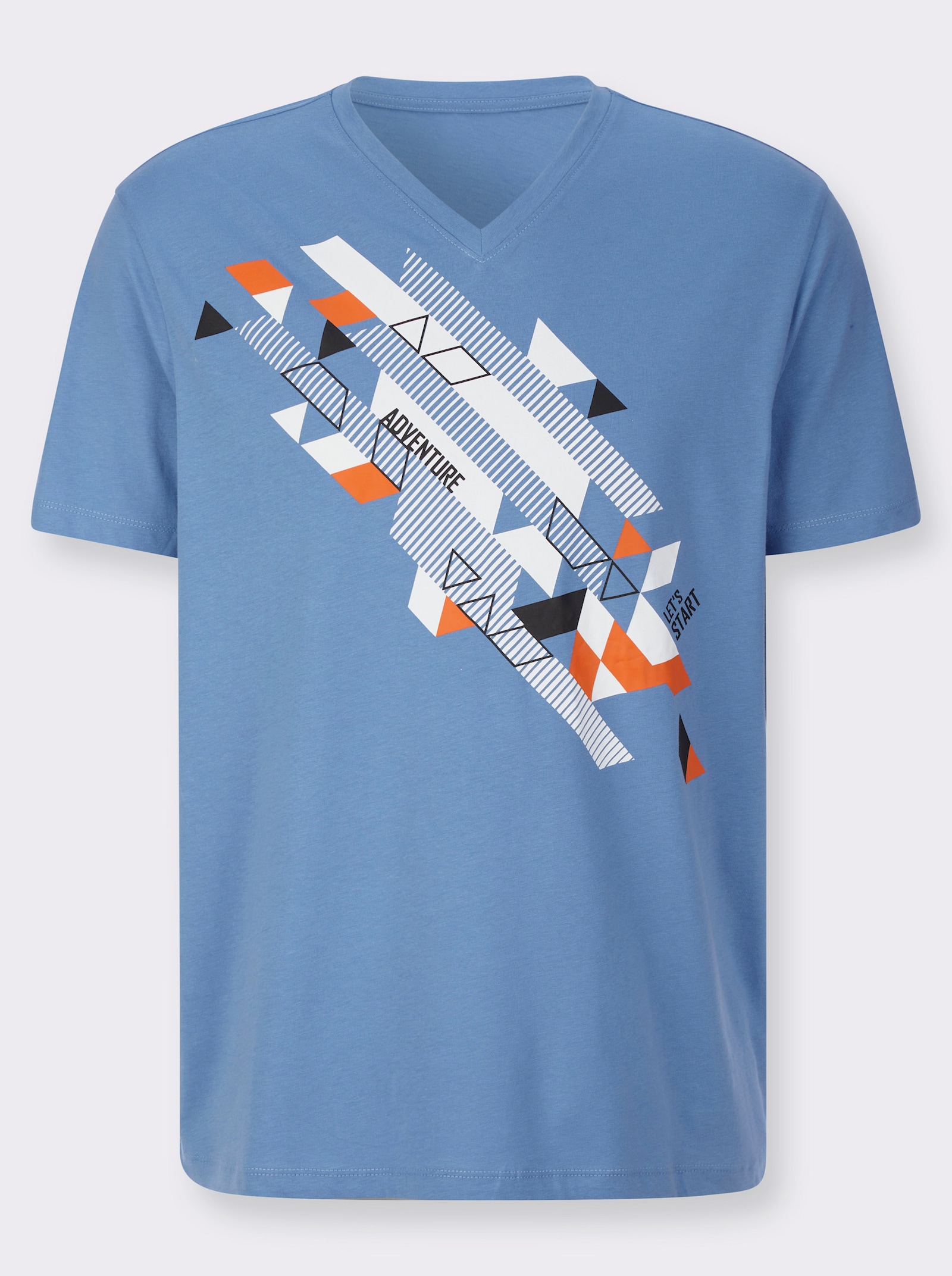 Tričko s krátkymi rukávmi a umiestnenou potlačou - jemná modrá