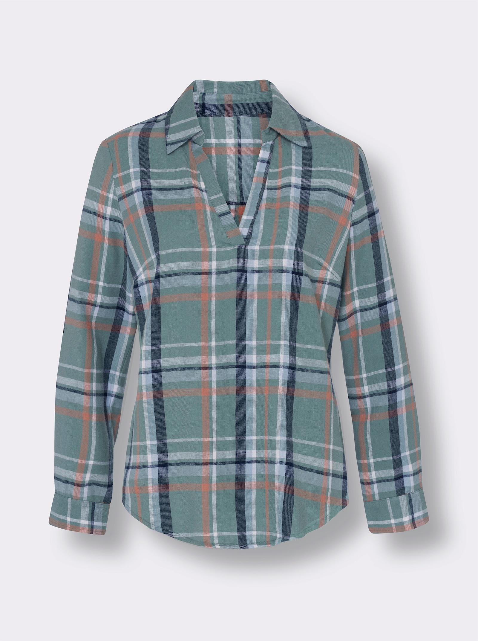 Flanelová halenka s kostkovaným vzorem - nefritová-tmavěmodrá-kostka