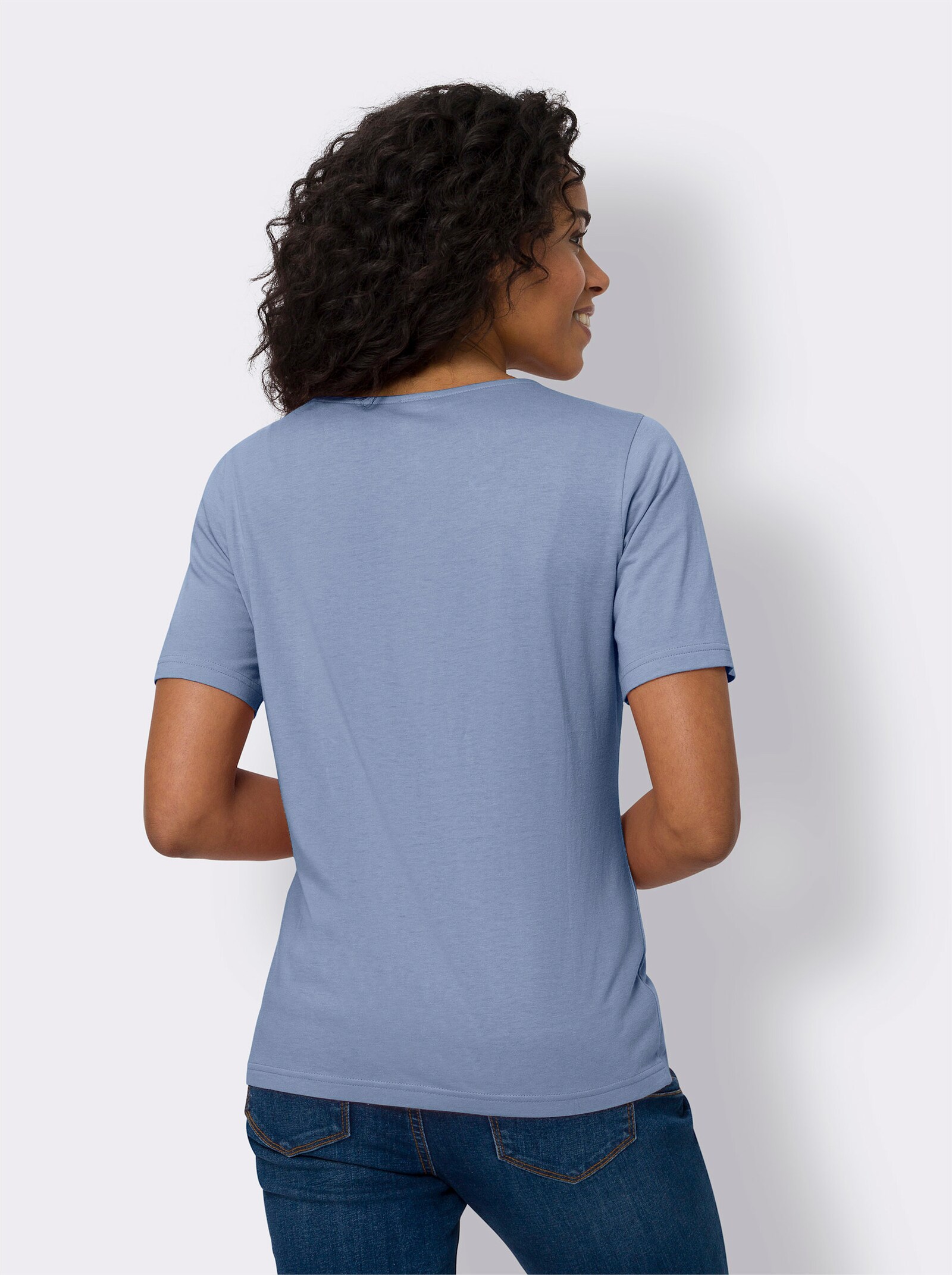 Tričko, kr.ruk., lišta-ozd.gomb. - bledomodrá