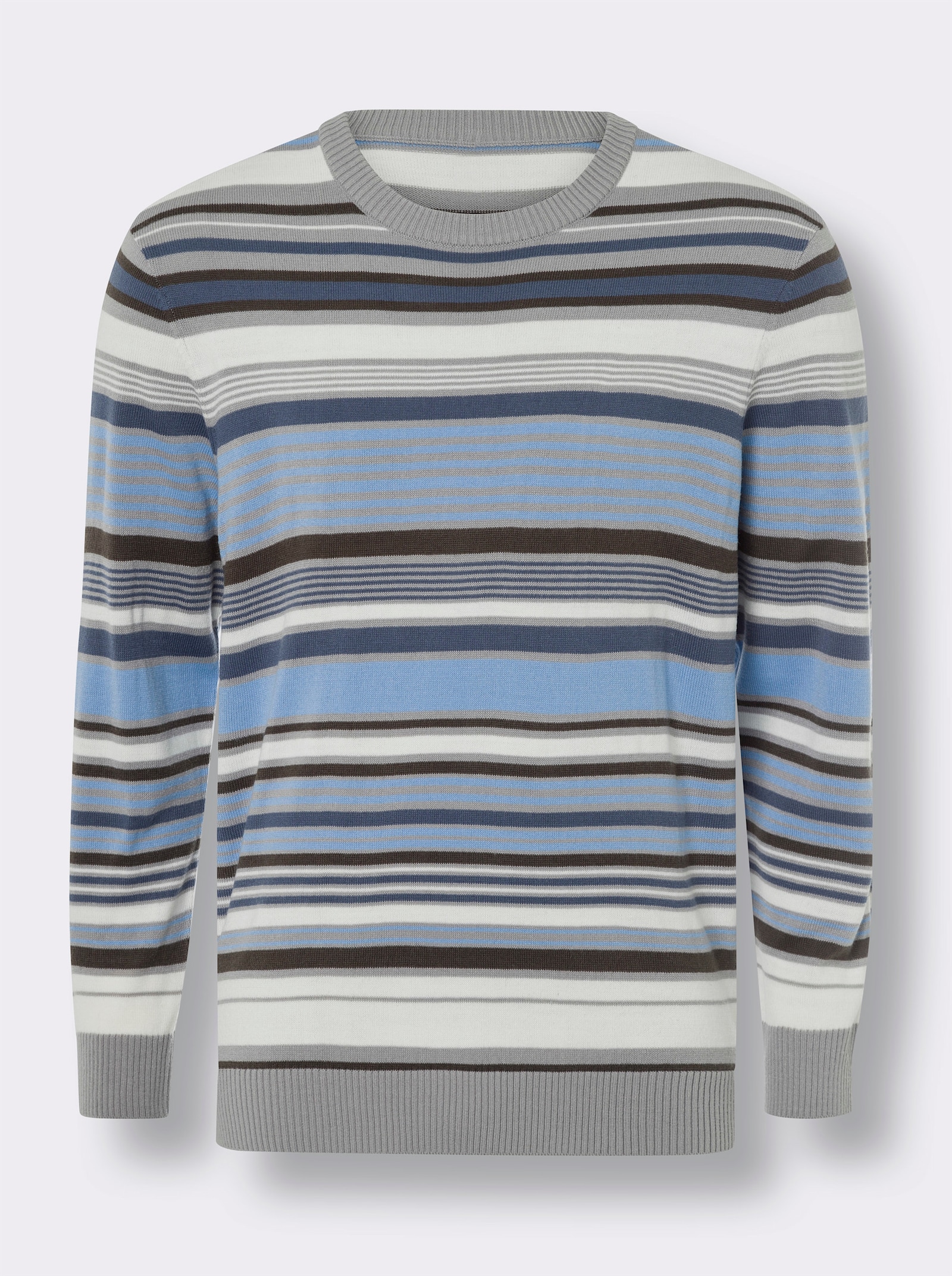 Rundhalspullover mit Ringel-Strickmuster - steingrau-gemustert