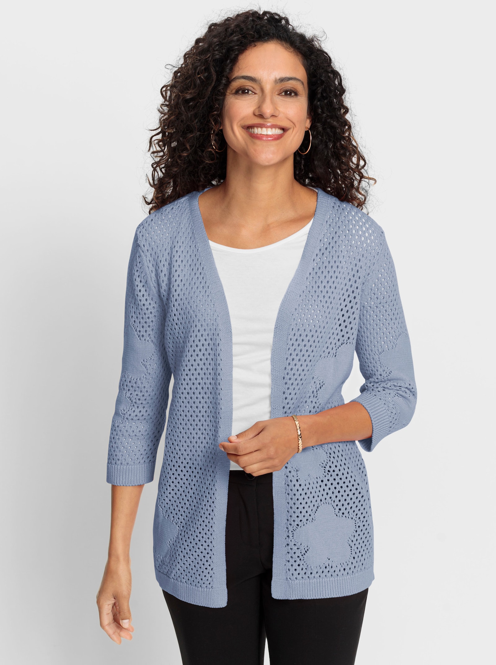 Ajourstrickjacke in Netz-Optik - bleu